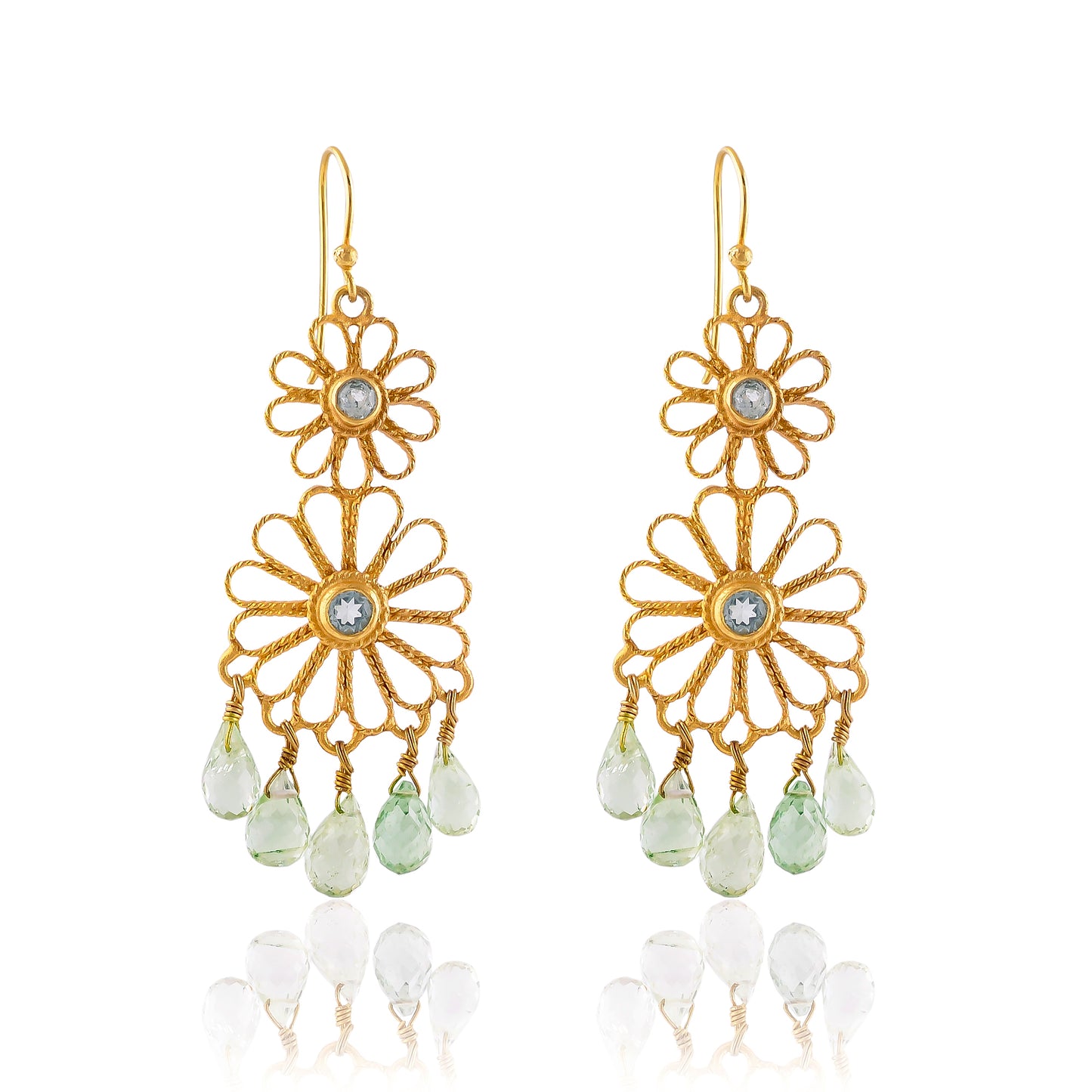 Buy Hand Crafted Silver Gold Plated Aquamarine Flower Earring