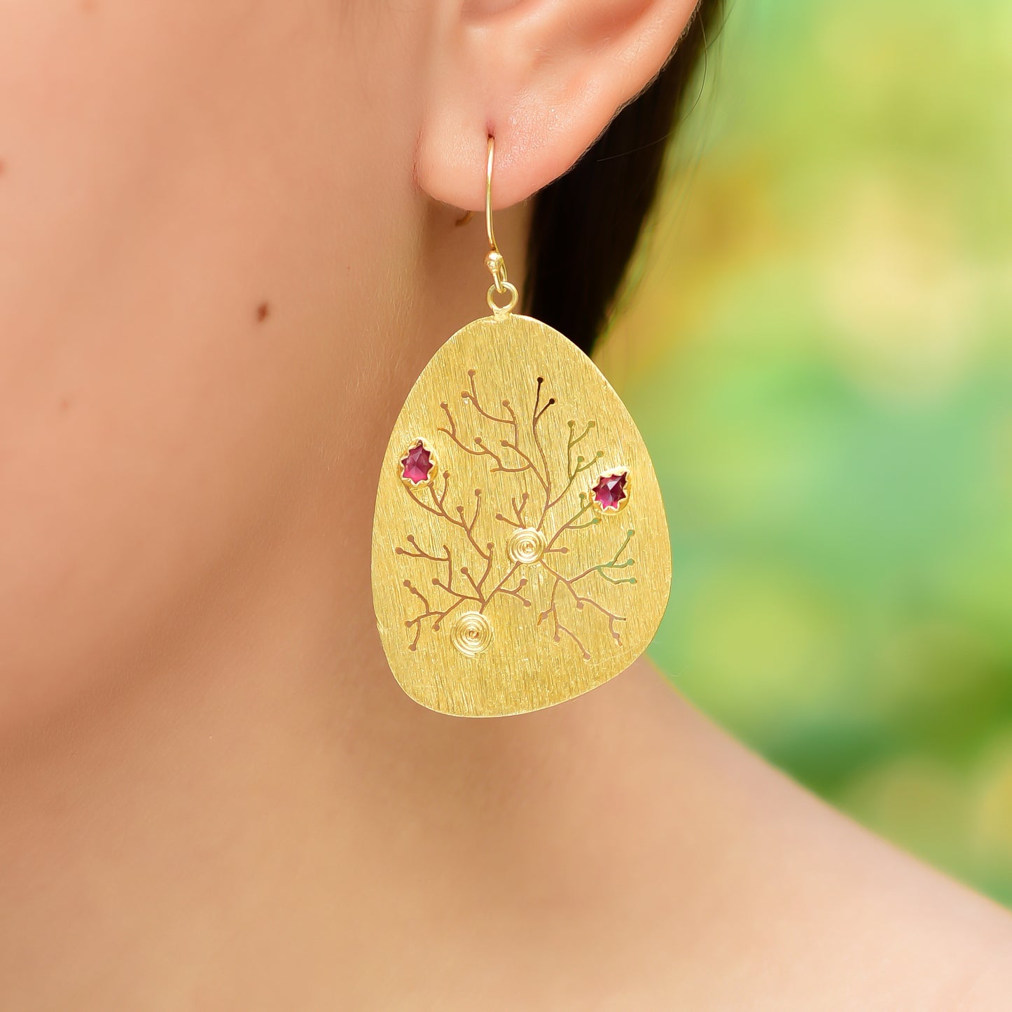 Buy Hand Crafted Silver Gold Plated Ruby Earring