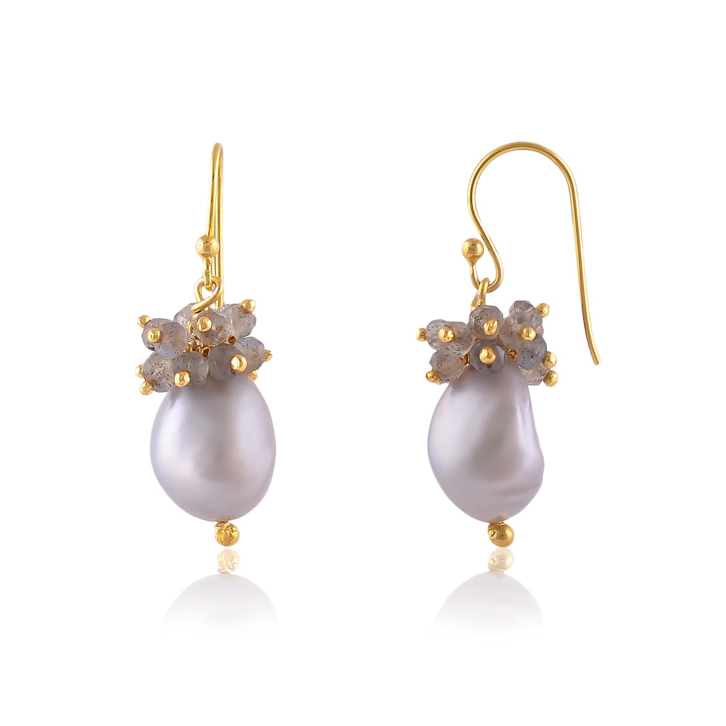Buy Hand Crafted Silver Gold Plated Grey Pearl/labradorite Cluster Earring