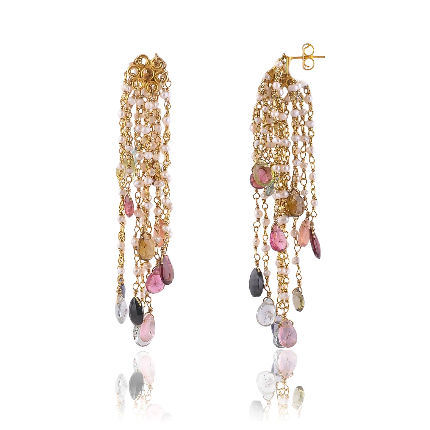 Buy Handmade Silver Gold Plated Pearl/tourmaline Waterfall Earring