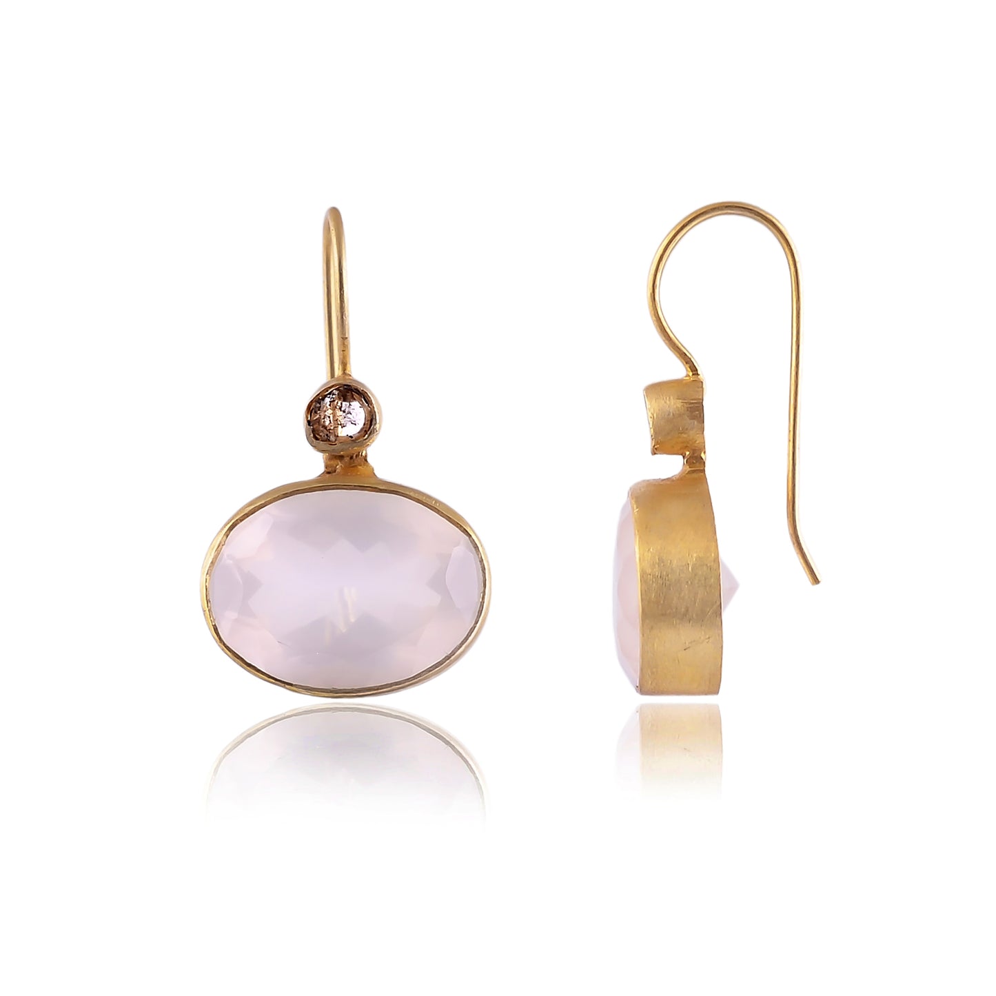 Buy Hand Crafted Silver Glod Plated Rose Quartz/dimond Earring