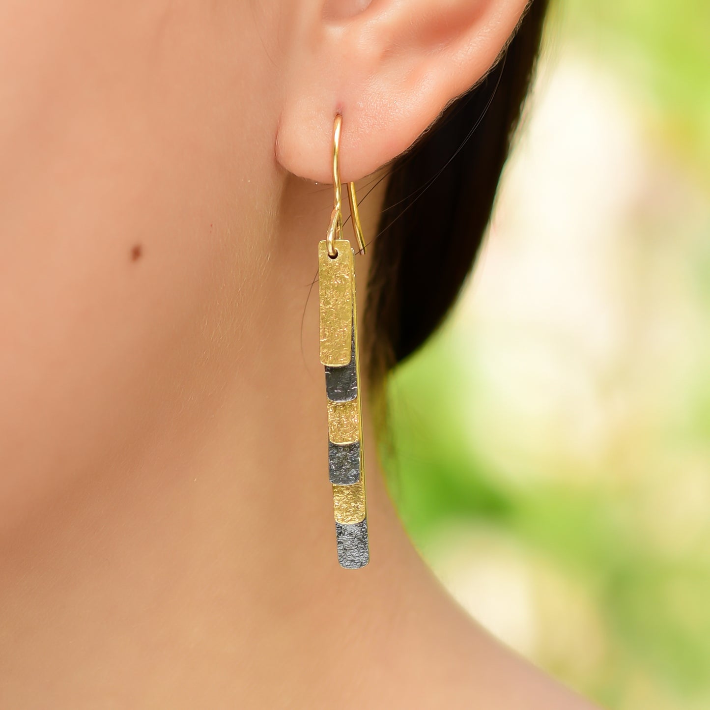 Buy Handmade Silver Gold Black Plated Texture Sheet Earring