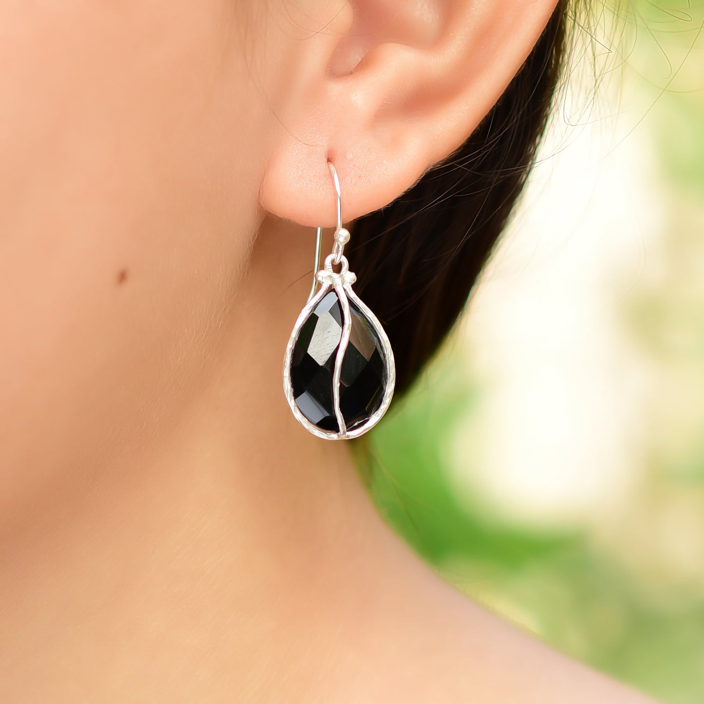 Buy Handmade Silver Black Onyx Wire Wrap Earring