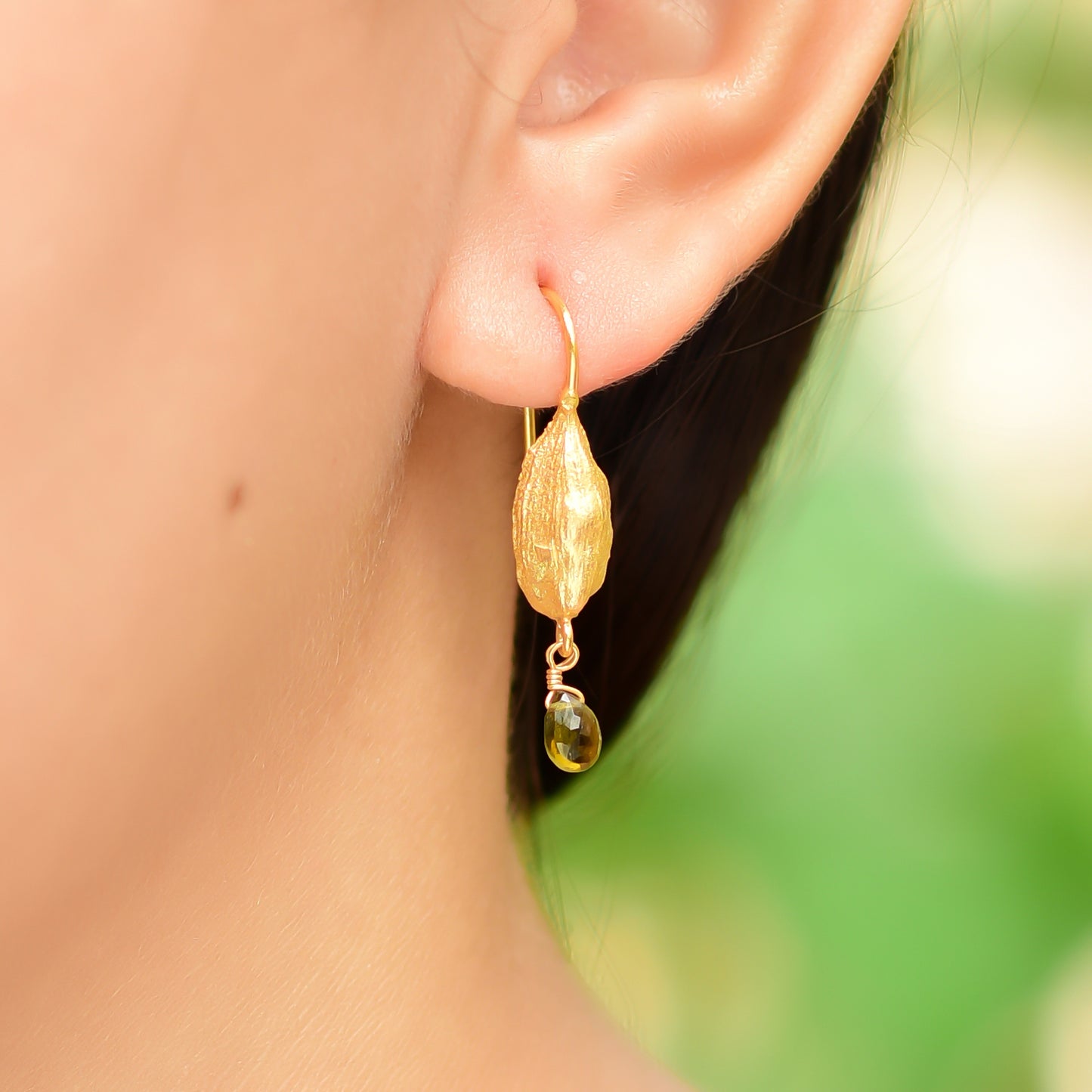 Buy Indian Handmade Silver Gold Plated Cardamom Seed Tourmaline Earring
