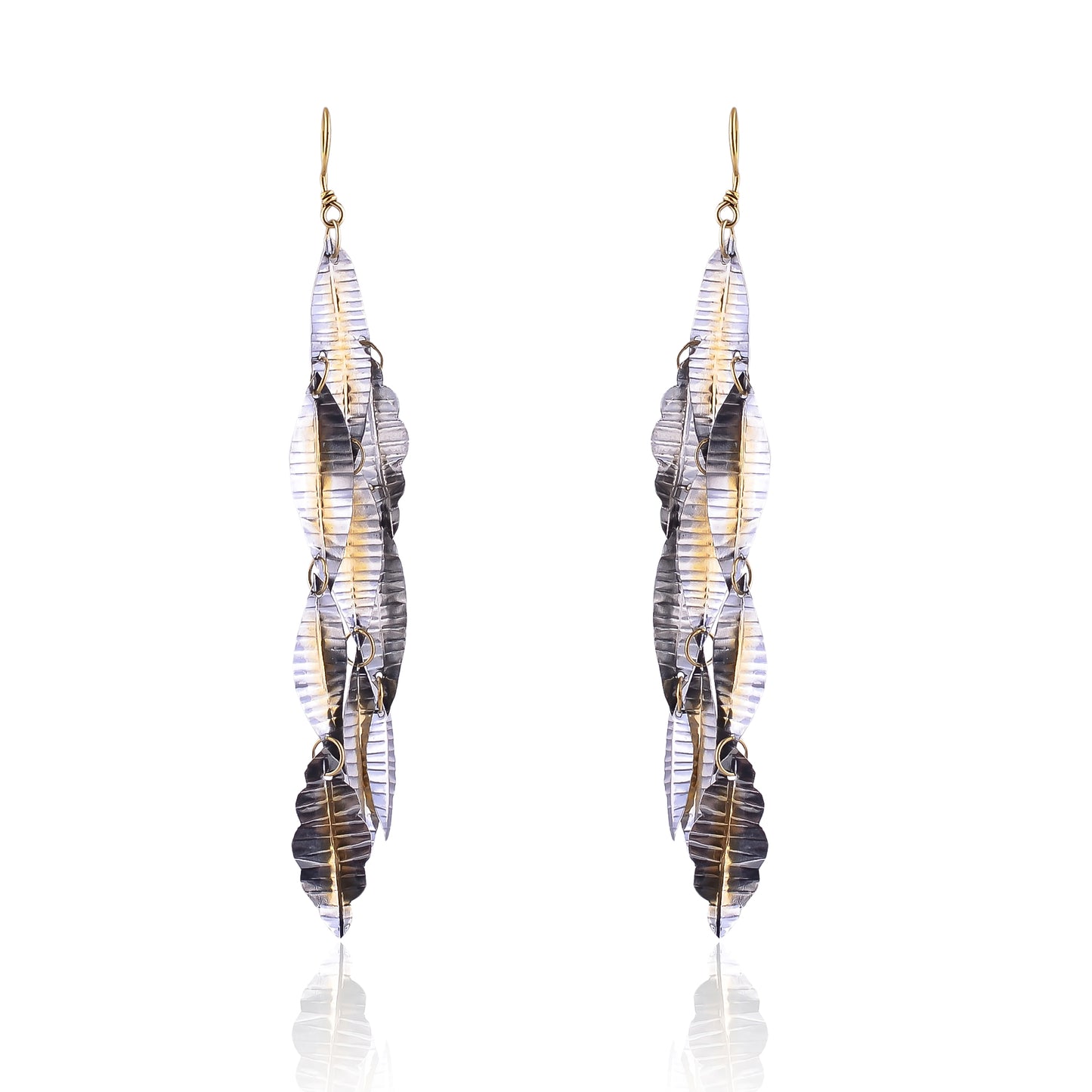 Buy Hand Crafted Silver Gold Oxidized Plated Leaf Cluster Earring