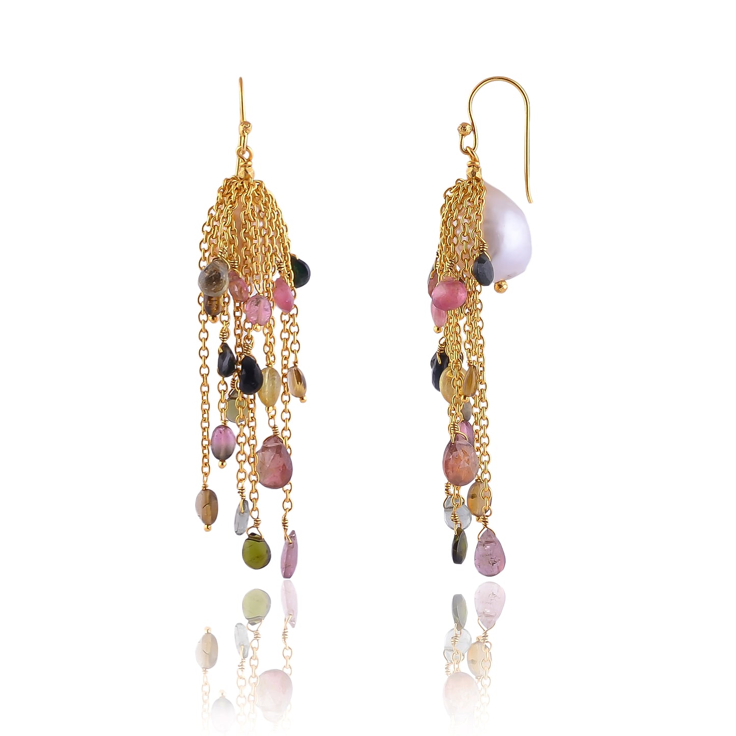 Buy Handmade Silver Gold Plated Tourmaline/pearl Waterfall Earring