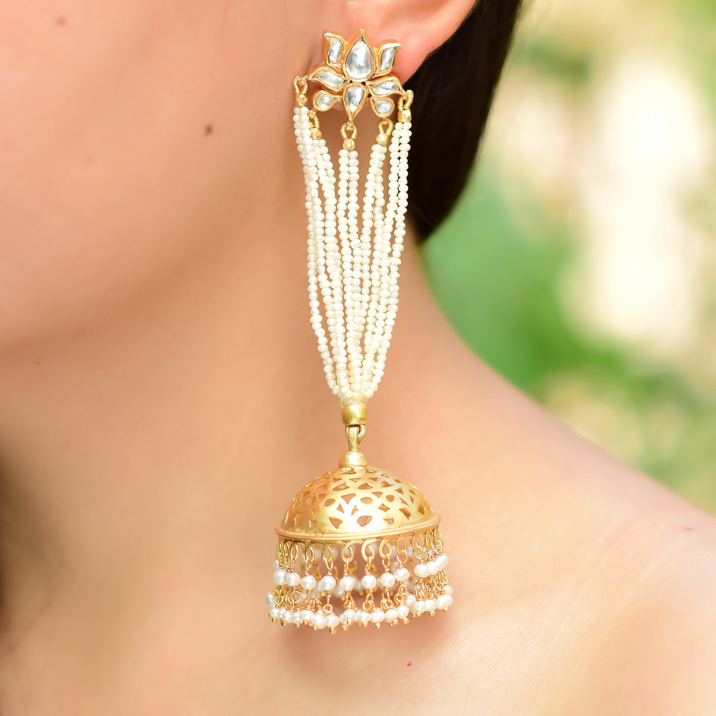 Buy Handmade Silver Gold Plated Glass Polki/pearl Jhumki Earring