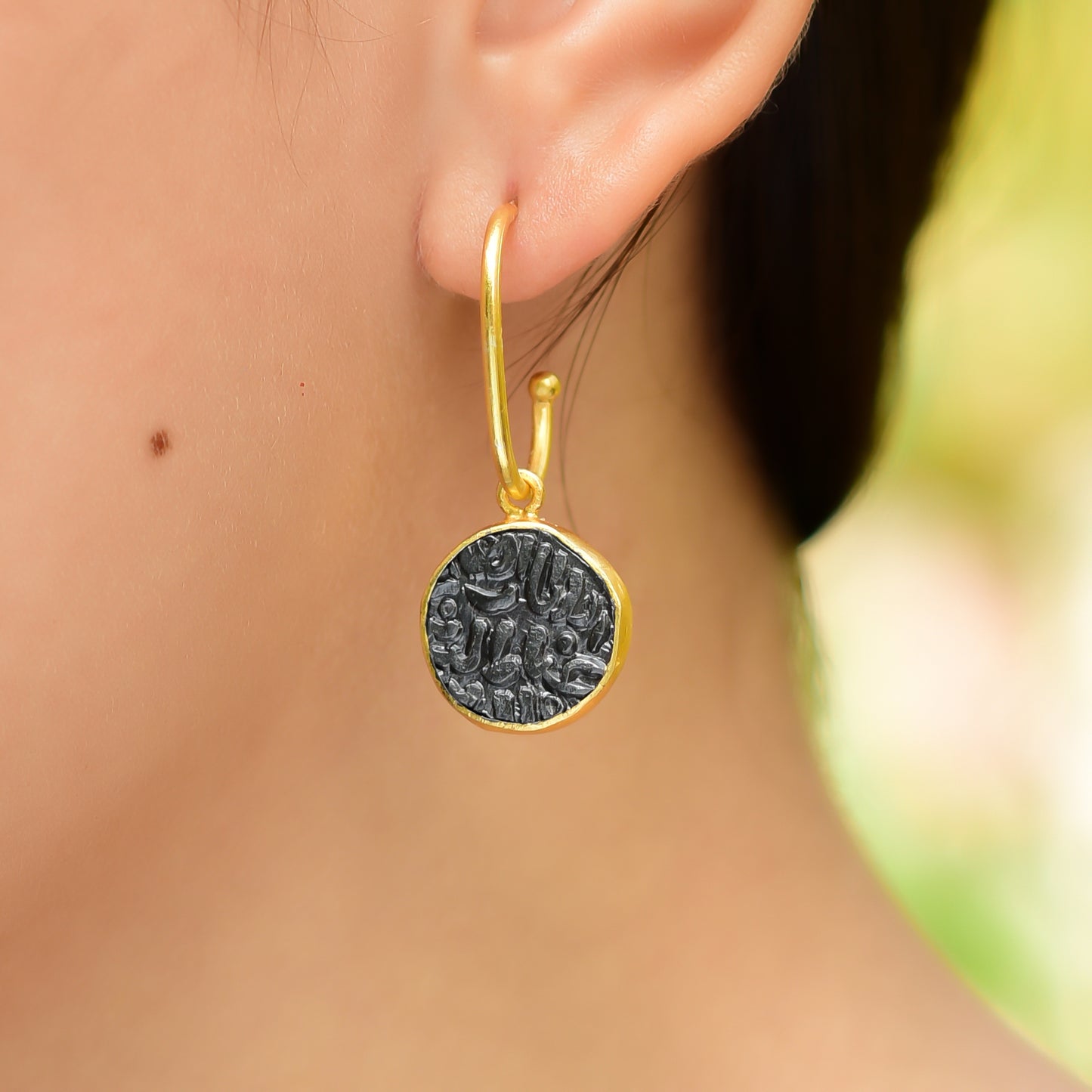 Buy Hand Crafted Silver Gold Black Plated Coin Hoop
