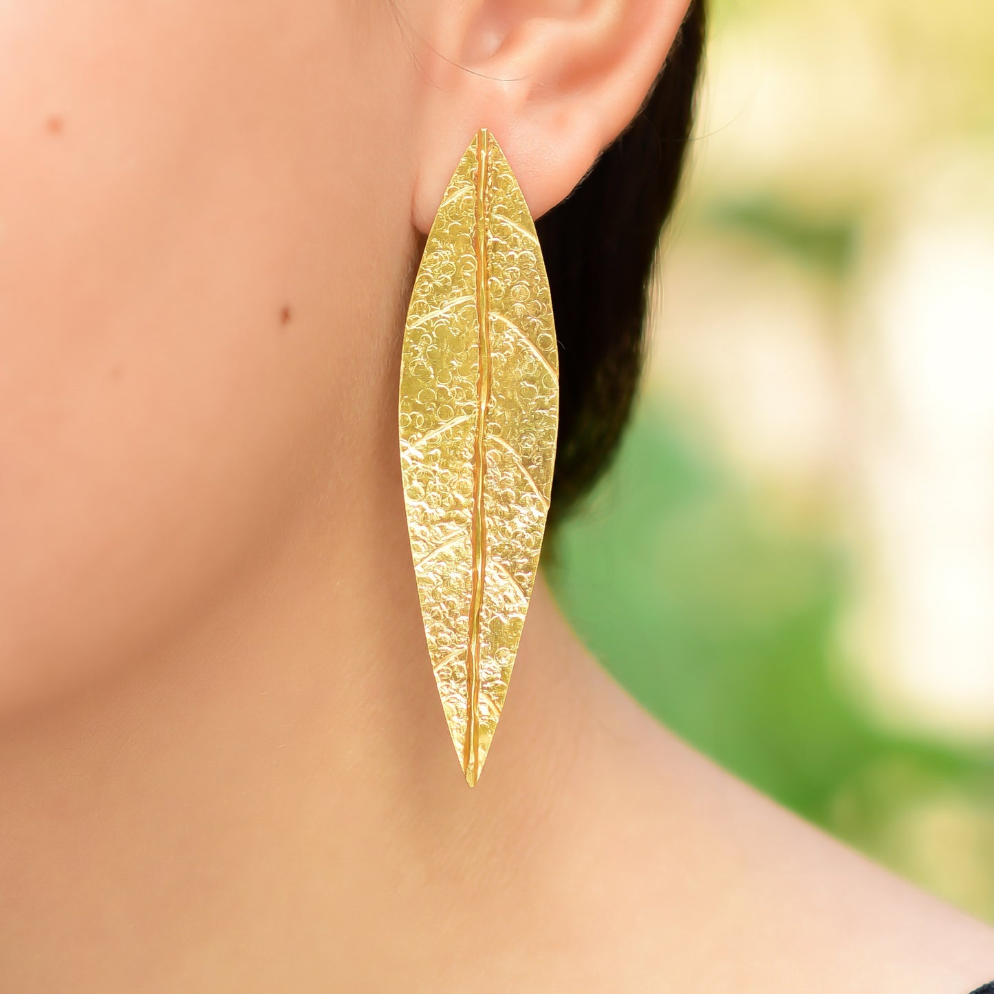 Buy Hand Crafted Silver Gold Plated Texture Leaf Earring
