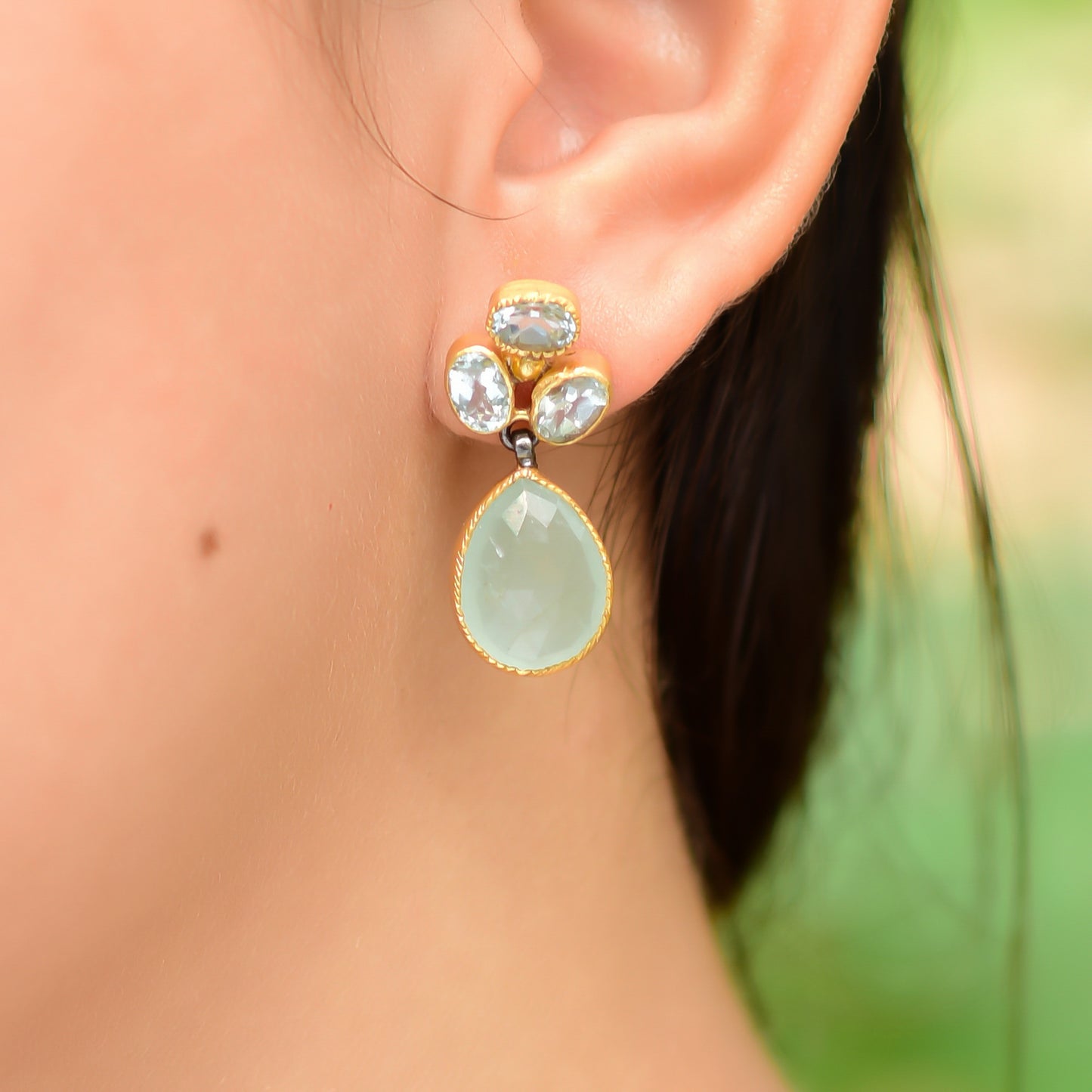 Buy Indian Handcrafted Silver Glod Plated Aquamarine Earing