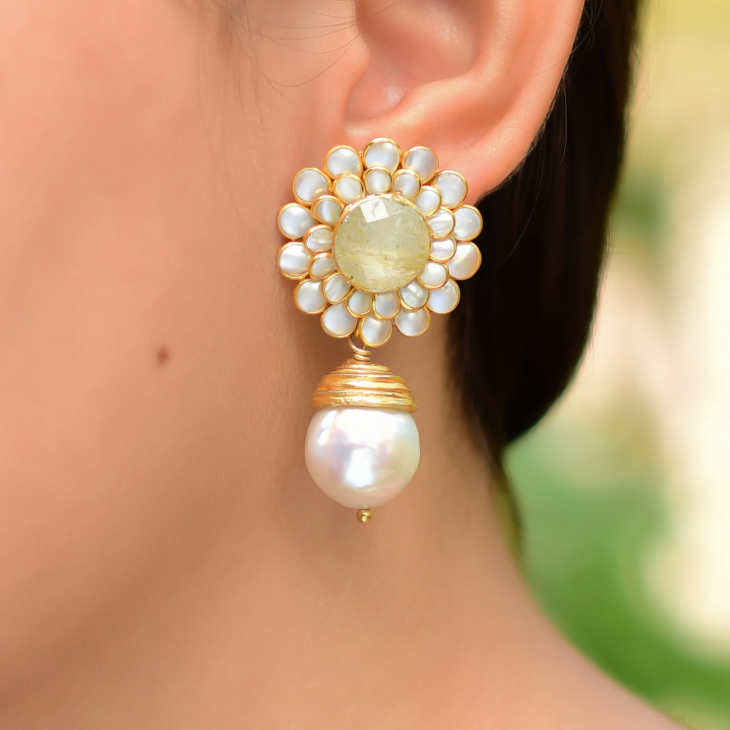 Buy Hand Crafted Silver Gold Plated Golden Rotile/pearl Drop Earring
