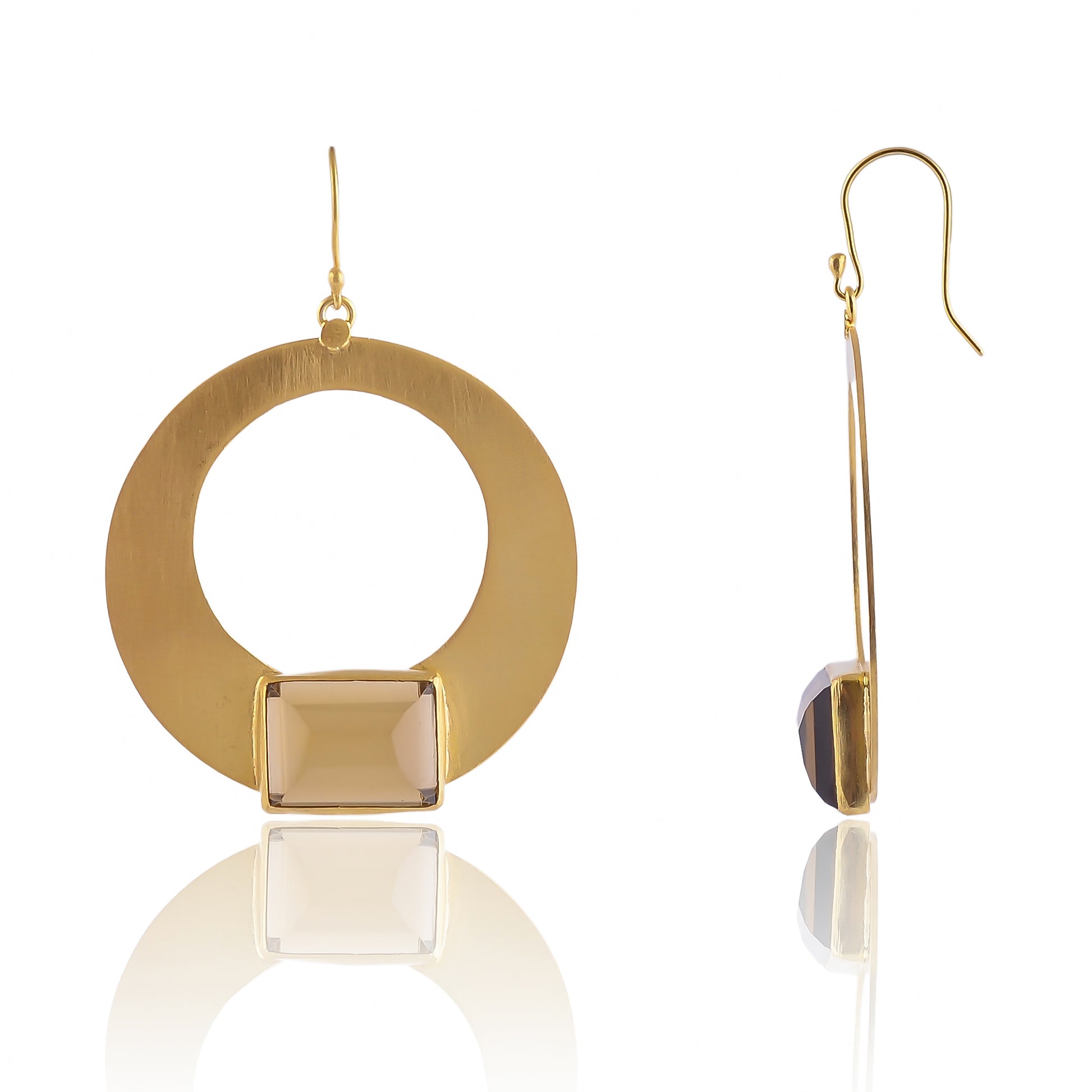 Buy Handmade Silver Gold Plated Beer Quartz Flat Sheet Earring