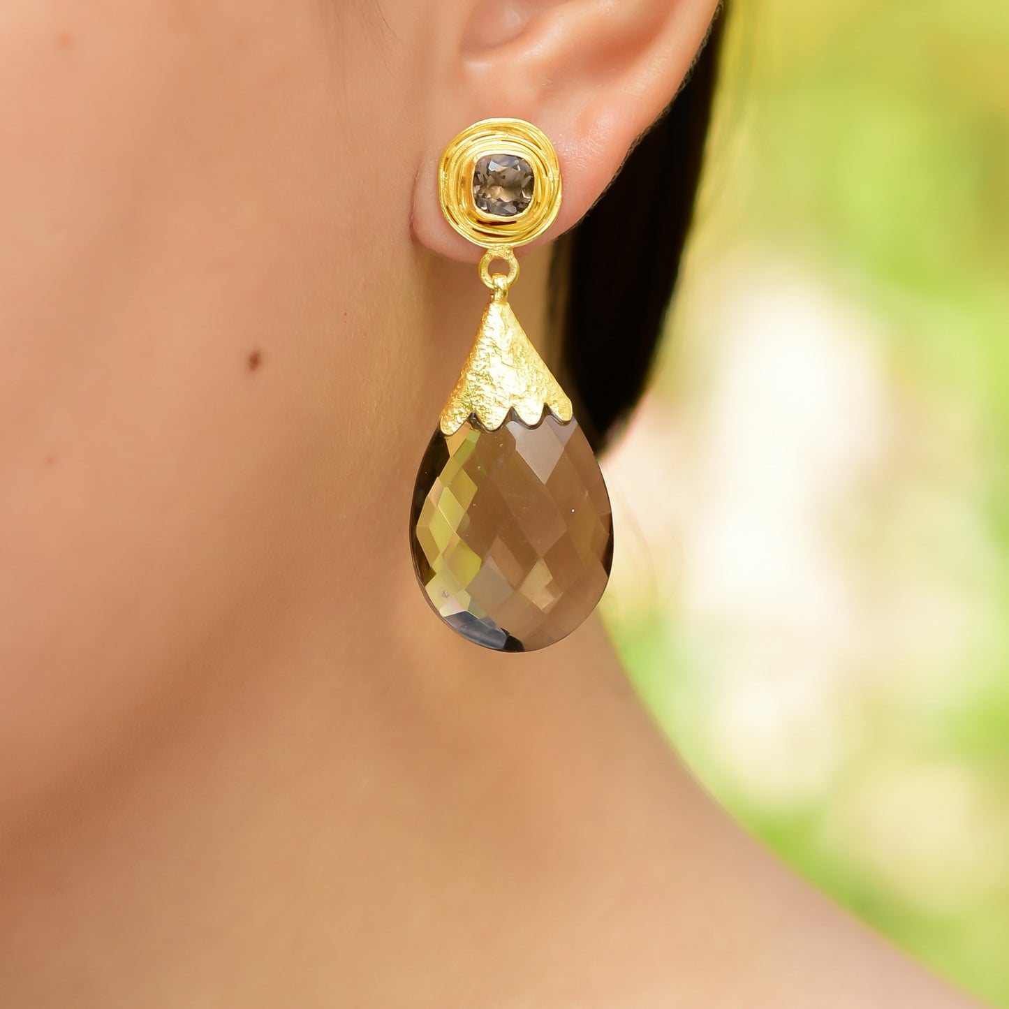 Buy Hand Crafted Silver Gold Plated Smokey Badam Earring