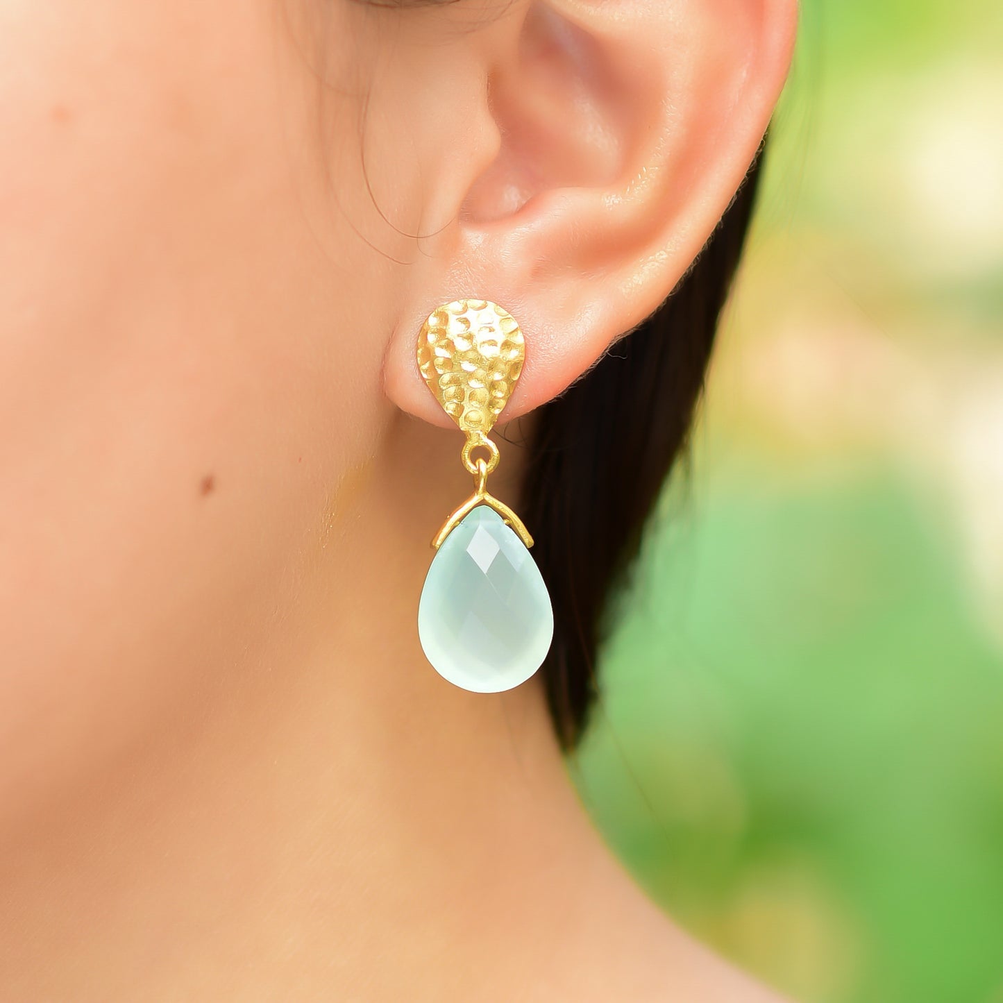 Buy Indian Hand Crafted Silver Gold Plated Chalcedony Earring