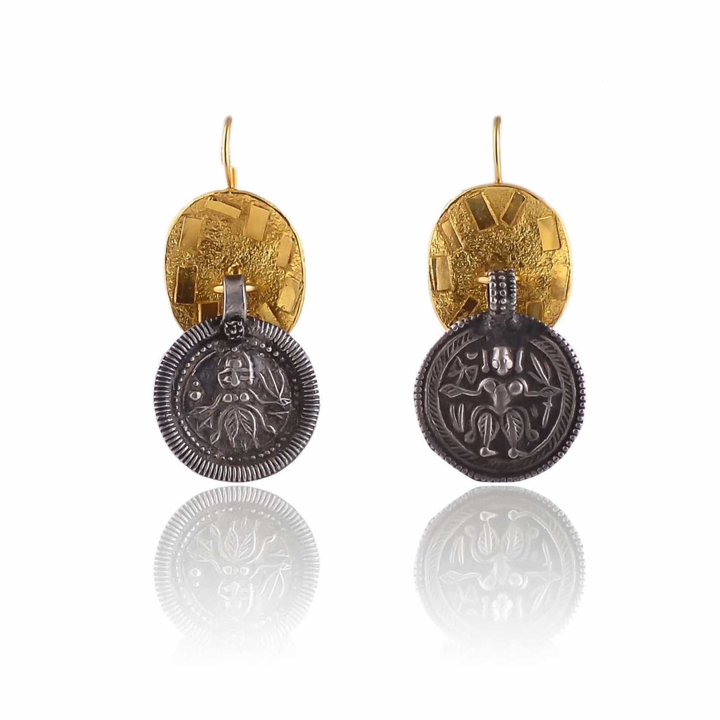 Buy Hand Crafted Silver Gold Texture Sheet Oxidised Patri Earring
