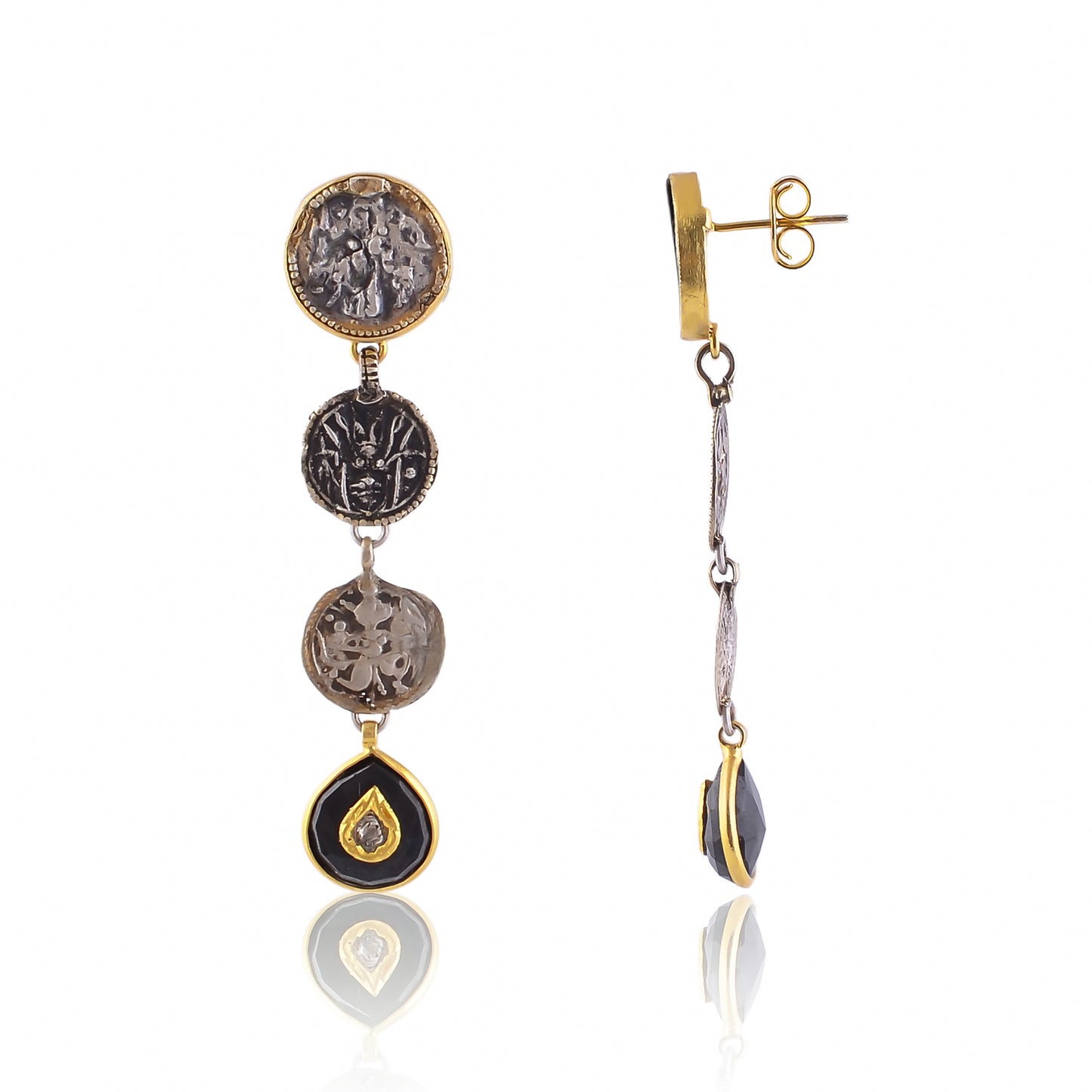 Buy Indian Hand Crafted Silver Oxidised Patri Black Onyx/gold Dimond Jadau Earring