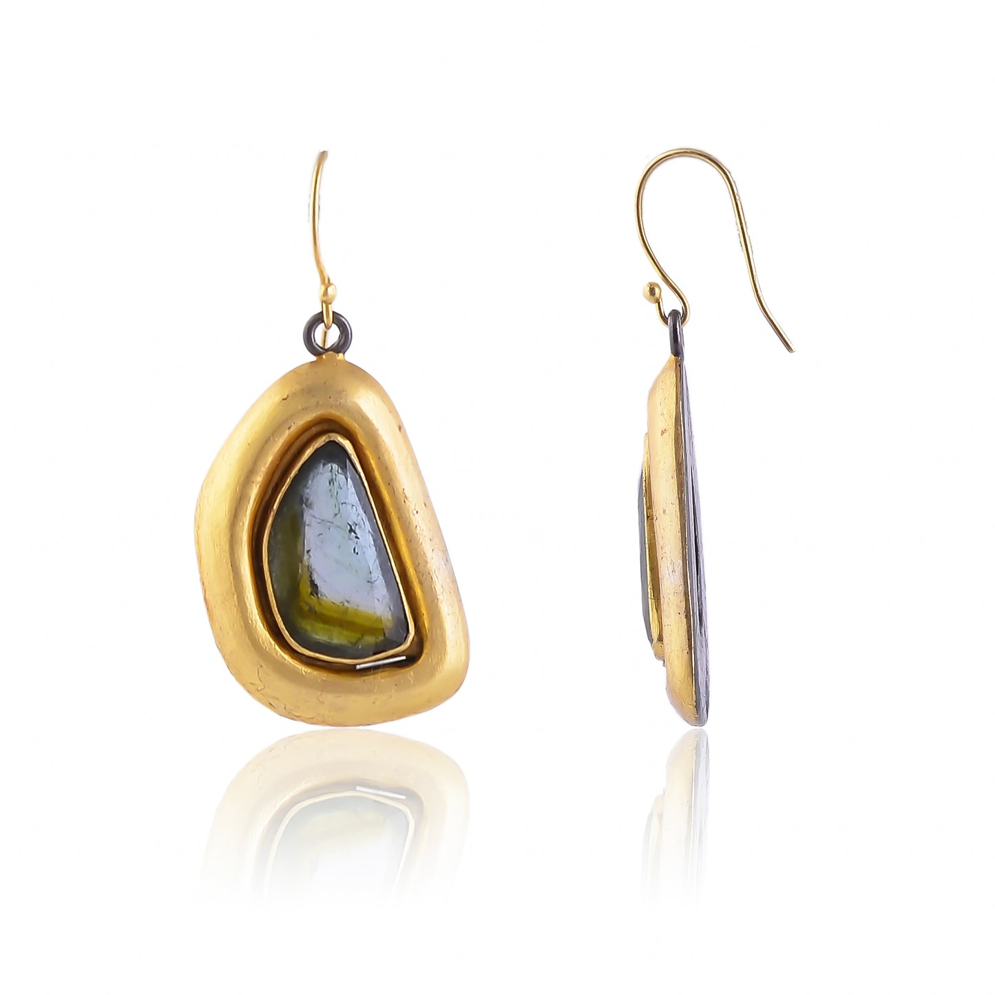 Buy Hand Crafted Silver Gold Black Plated Tourmaline Earring