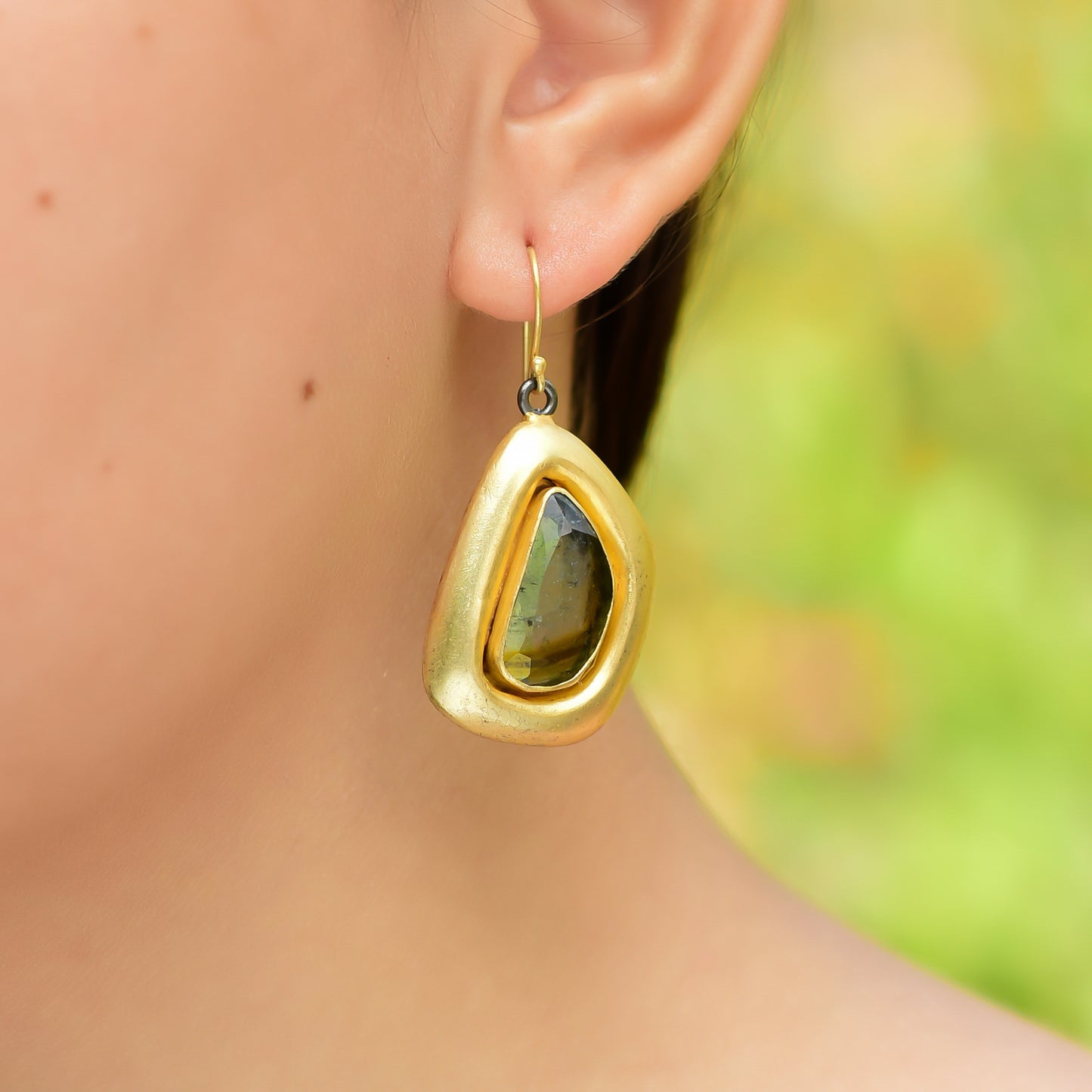 Buy Hand Crafted Silver Gold Black Plated Tourmaline Earring