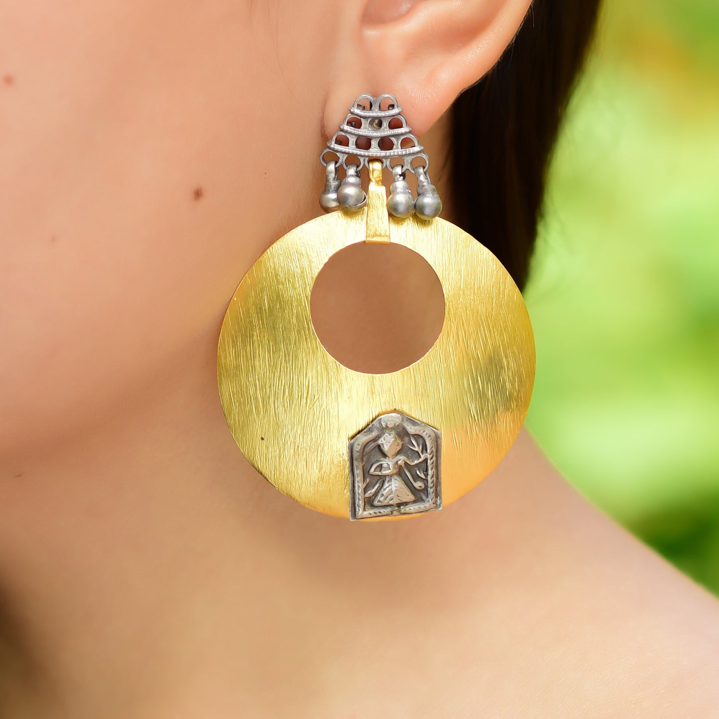 Buy Indian Handmade Silver Gold Texture Sheet With Oxidized Patri Earring