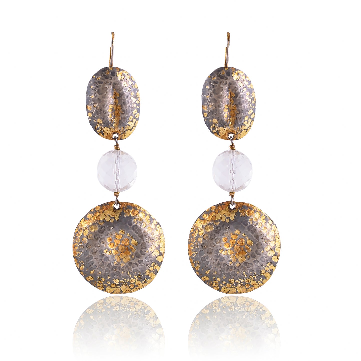 Buy Handmade Silver Gold Black Plated Crystal Beaten Sheet Earring