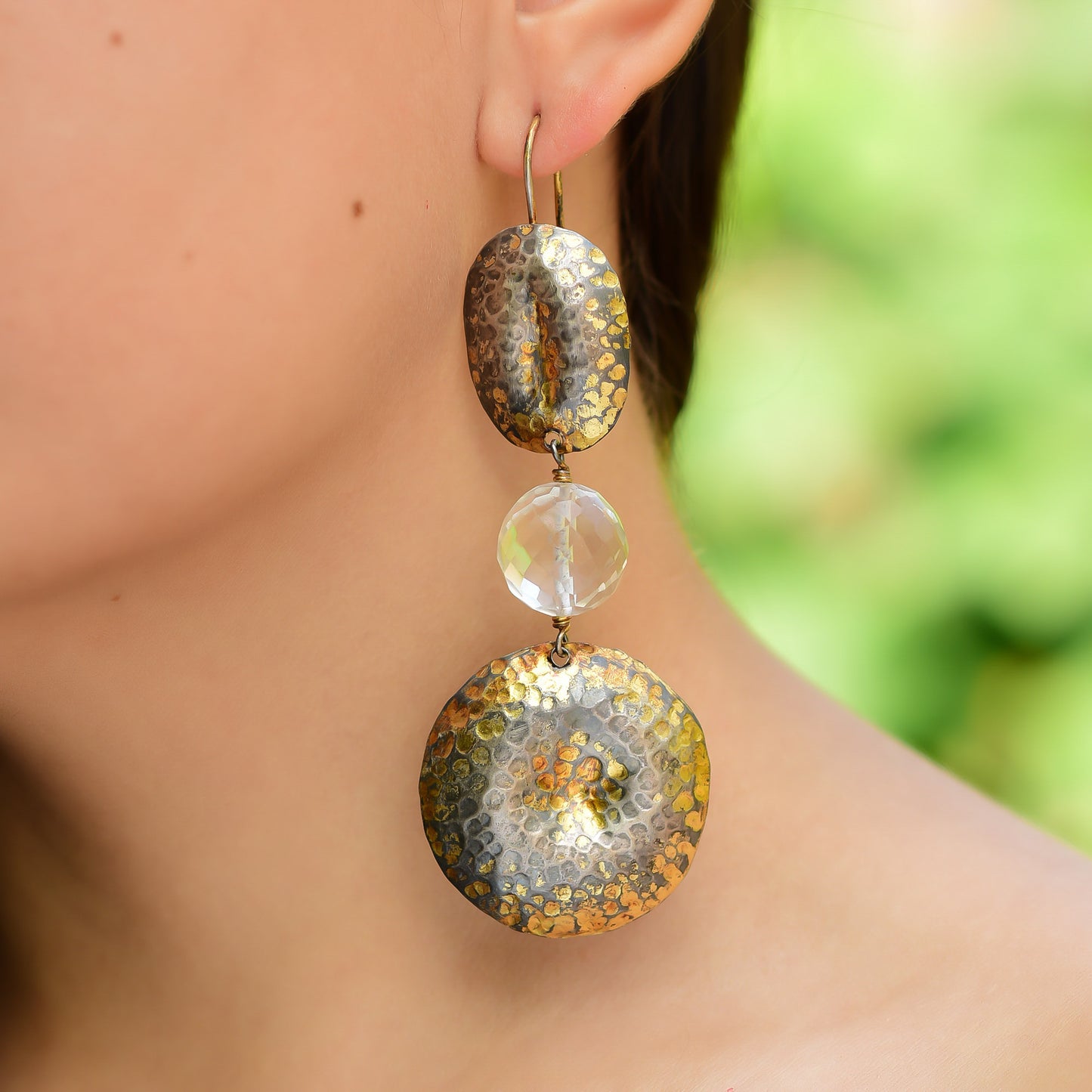 Buy Handmade Silver Gold Black Plated Crystal Beaten Sheet Earring