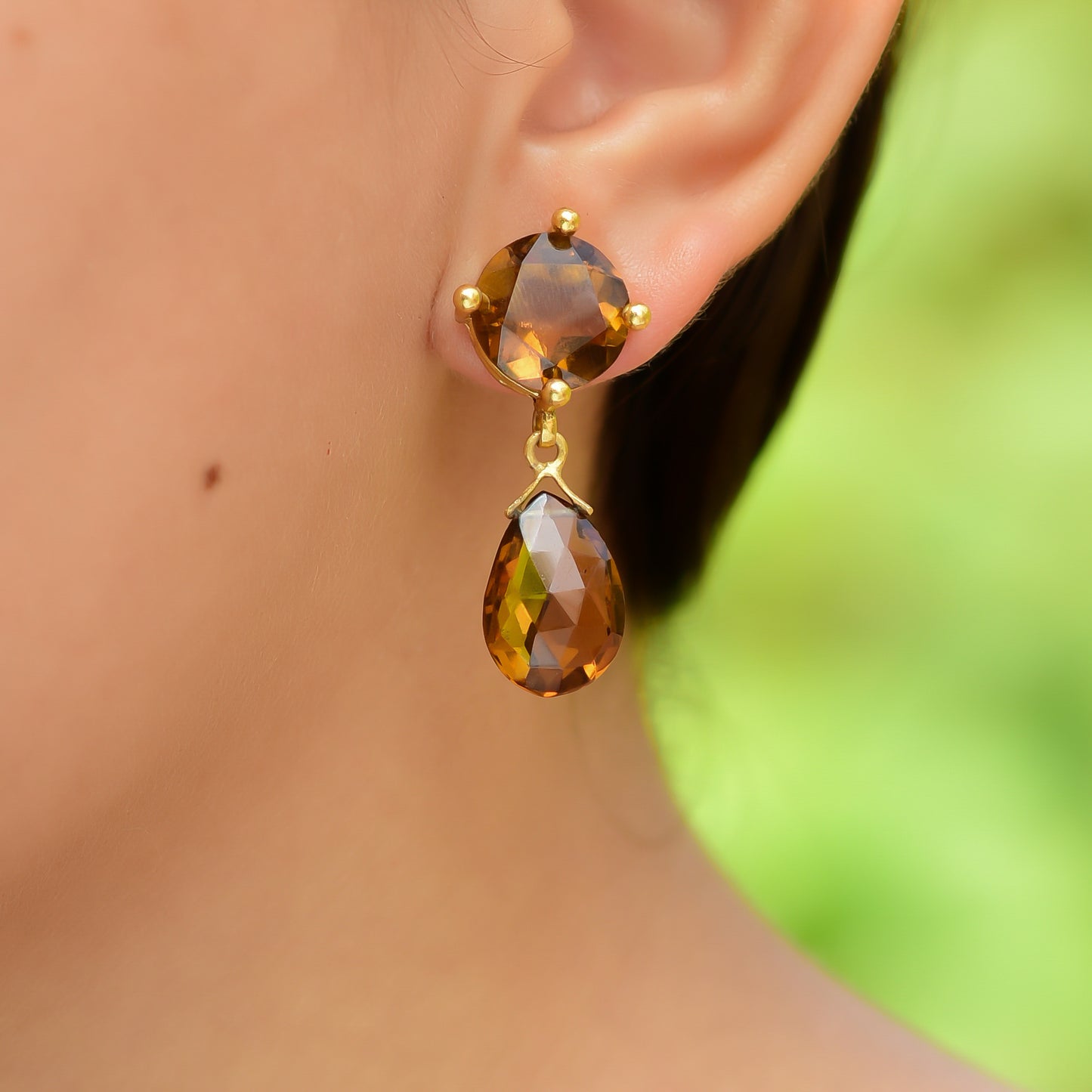 Buy Hand Crafted Silver Gold Plated Beer Quartz Earring
