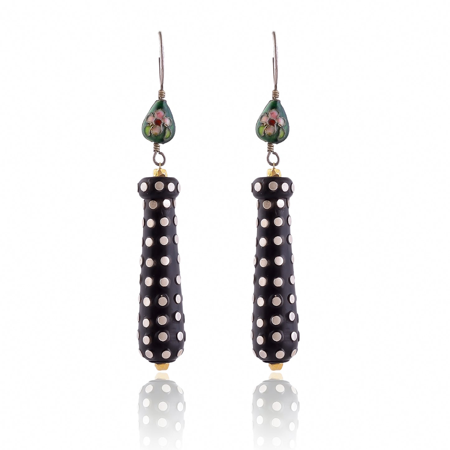 Buy Handmade Silver Wood Earring With Enamel Top