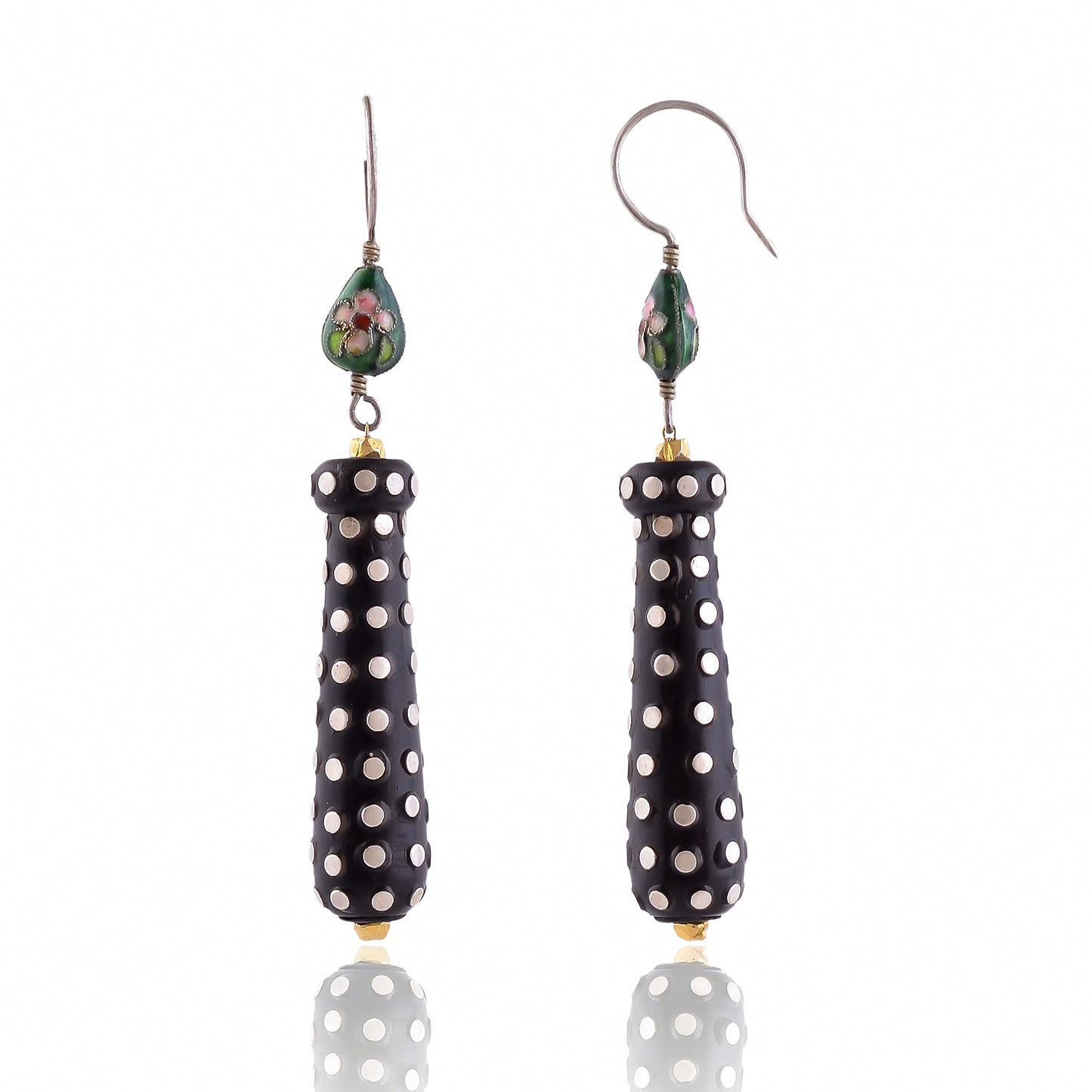Buy Handmade Silver Wood Earring With Enamel Top