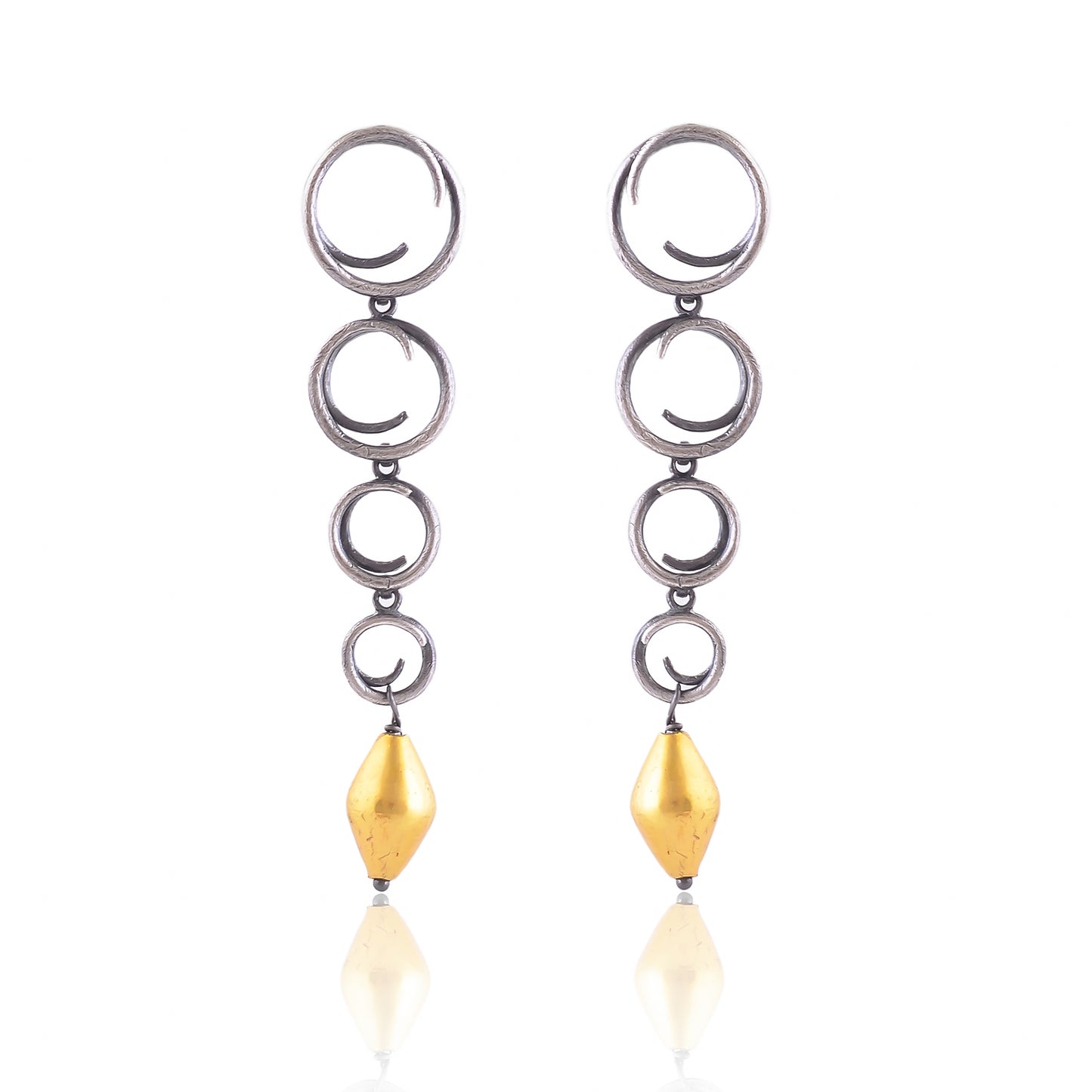 Buy Hand crafted Silver Black Plated With Gold Wax Bead Earring
