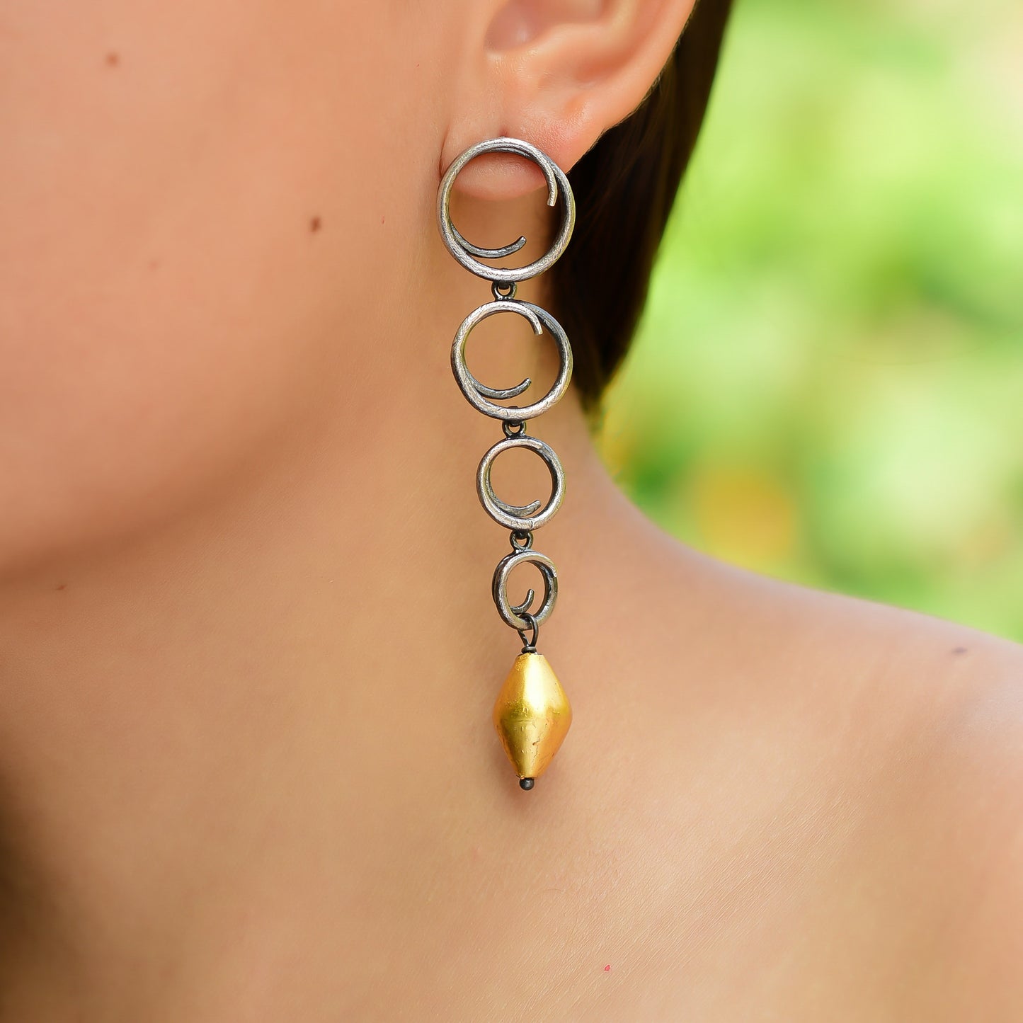 Buy Hand crafted Silver Black Plated With Gold Wax Bead Earring