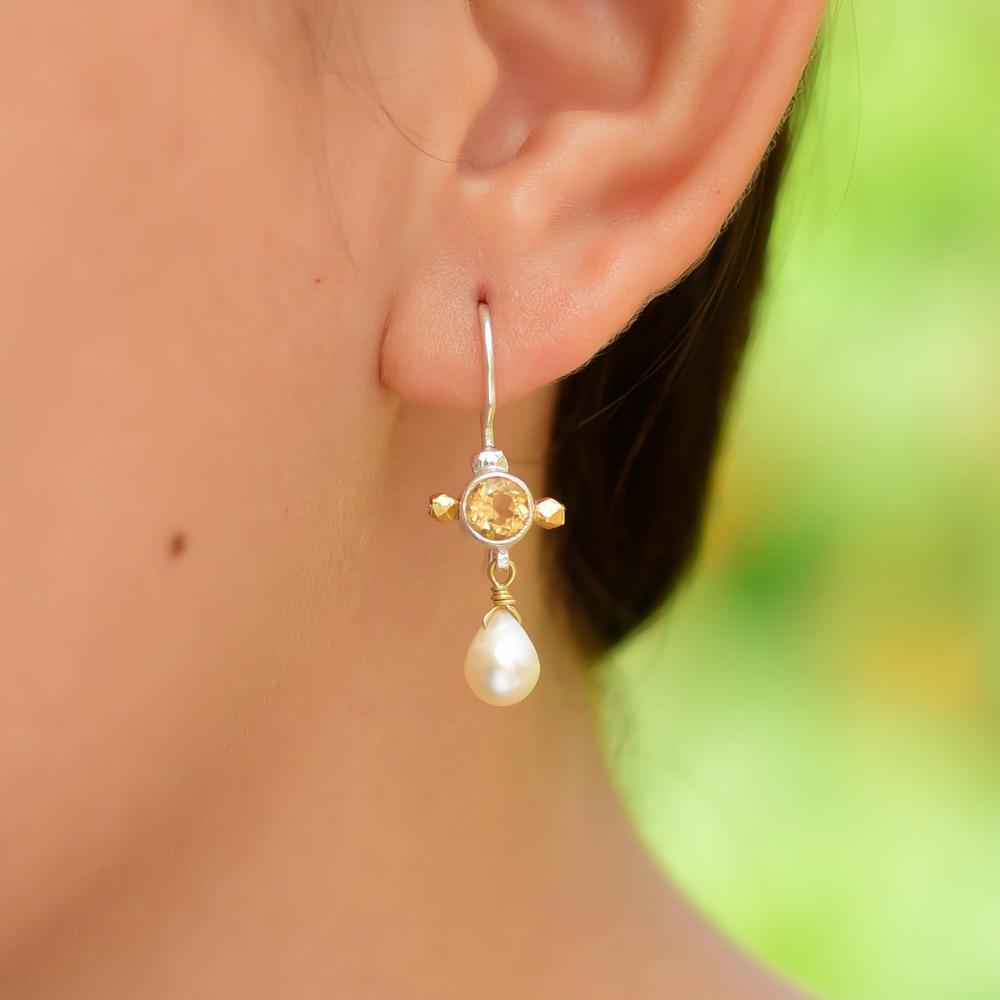 Buy Handmade Silver Citrine With Pearl Drop Earring