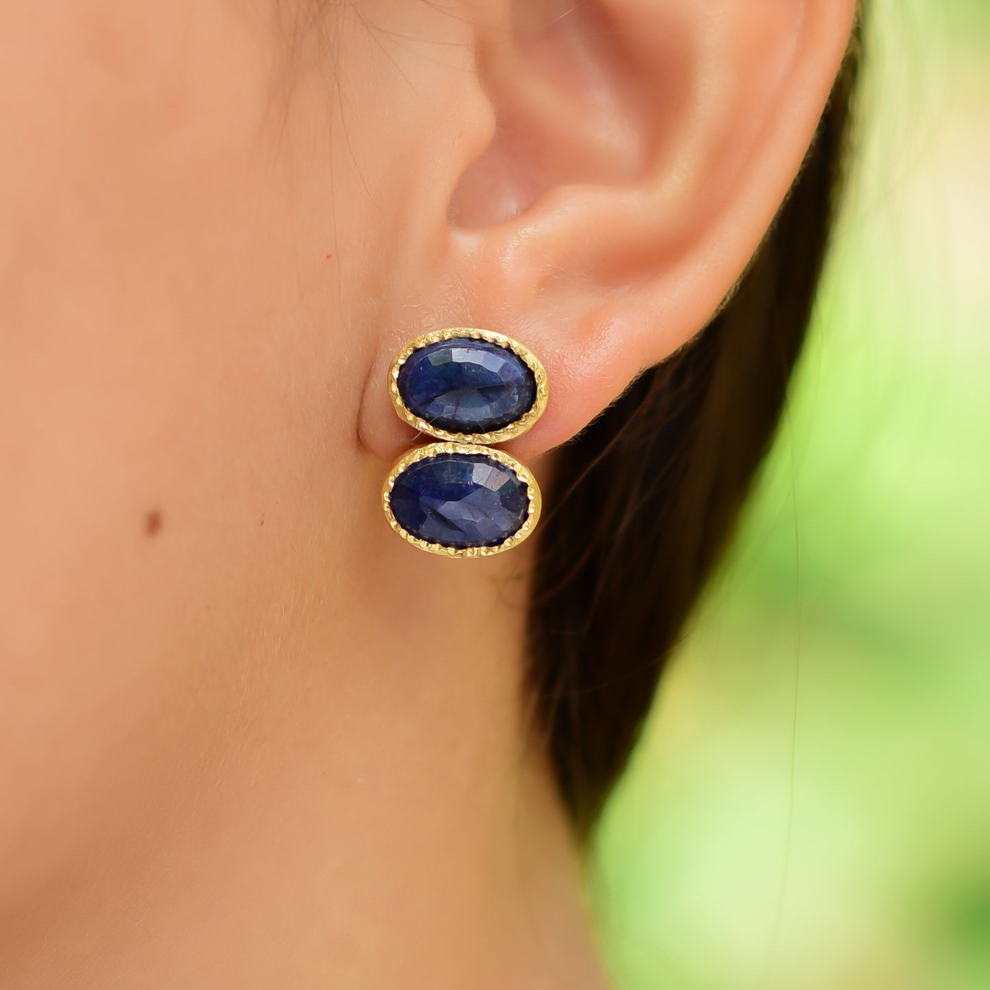 Buy Hand Crafted Silver Gold Plated Glass Filled Sapphire Earring