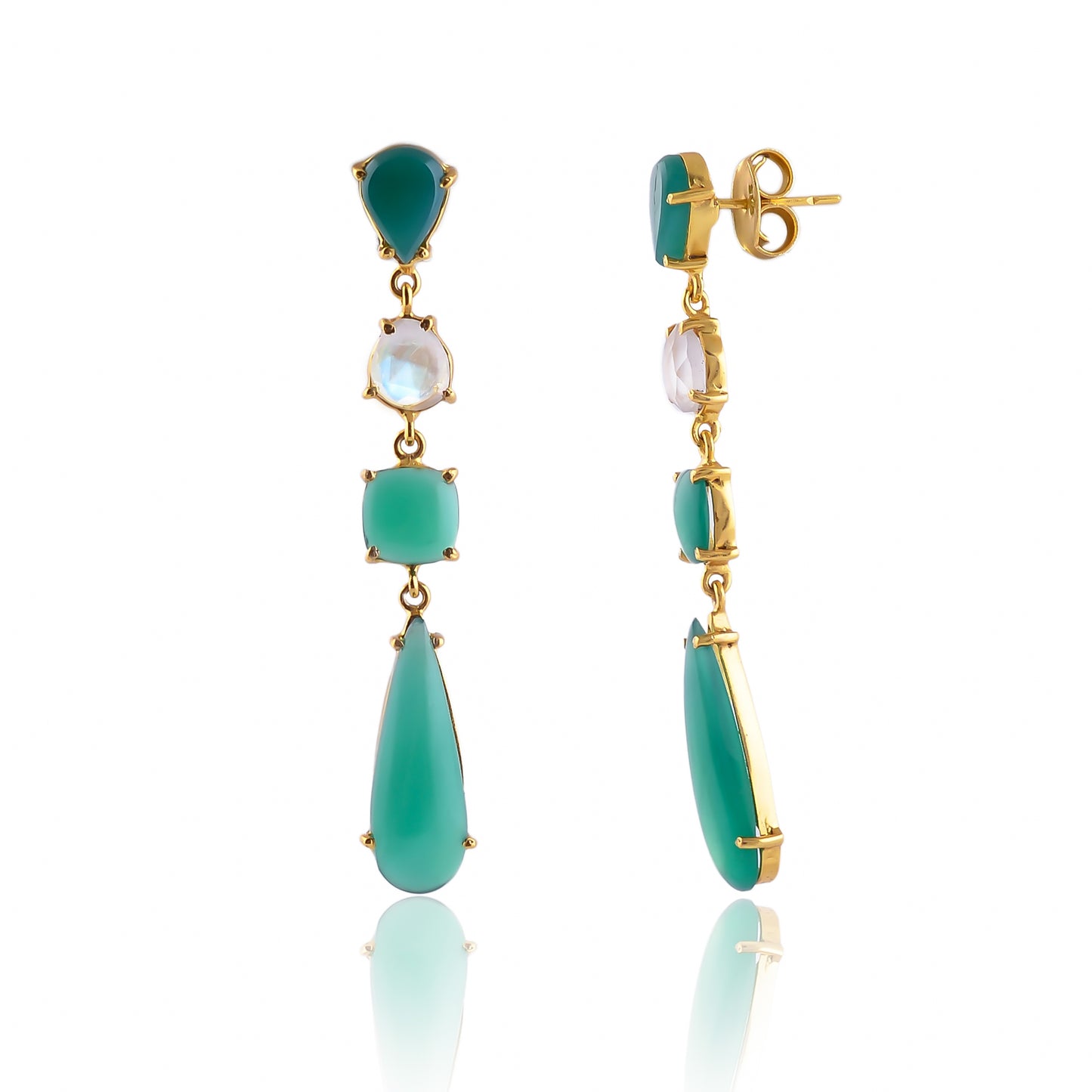 Buy Hand Crafted Silver Gold Plated Rainbow Moonstone/green Onyx Earring