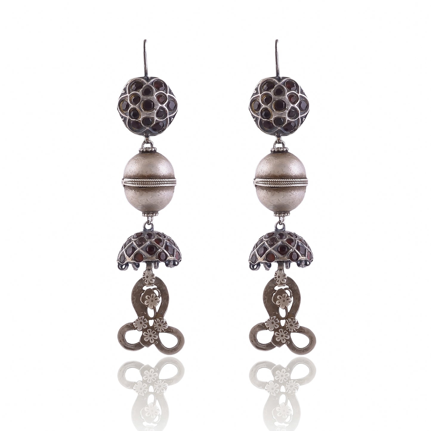 Buy Indian Handmade Silver Oxidised Garnet Earring