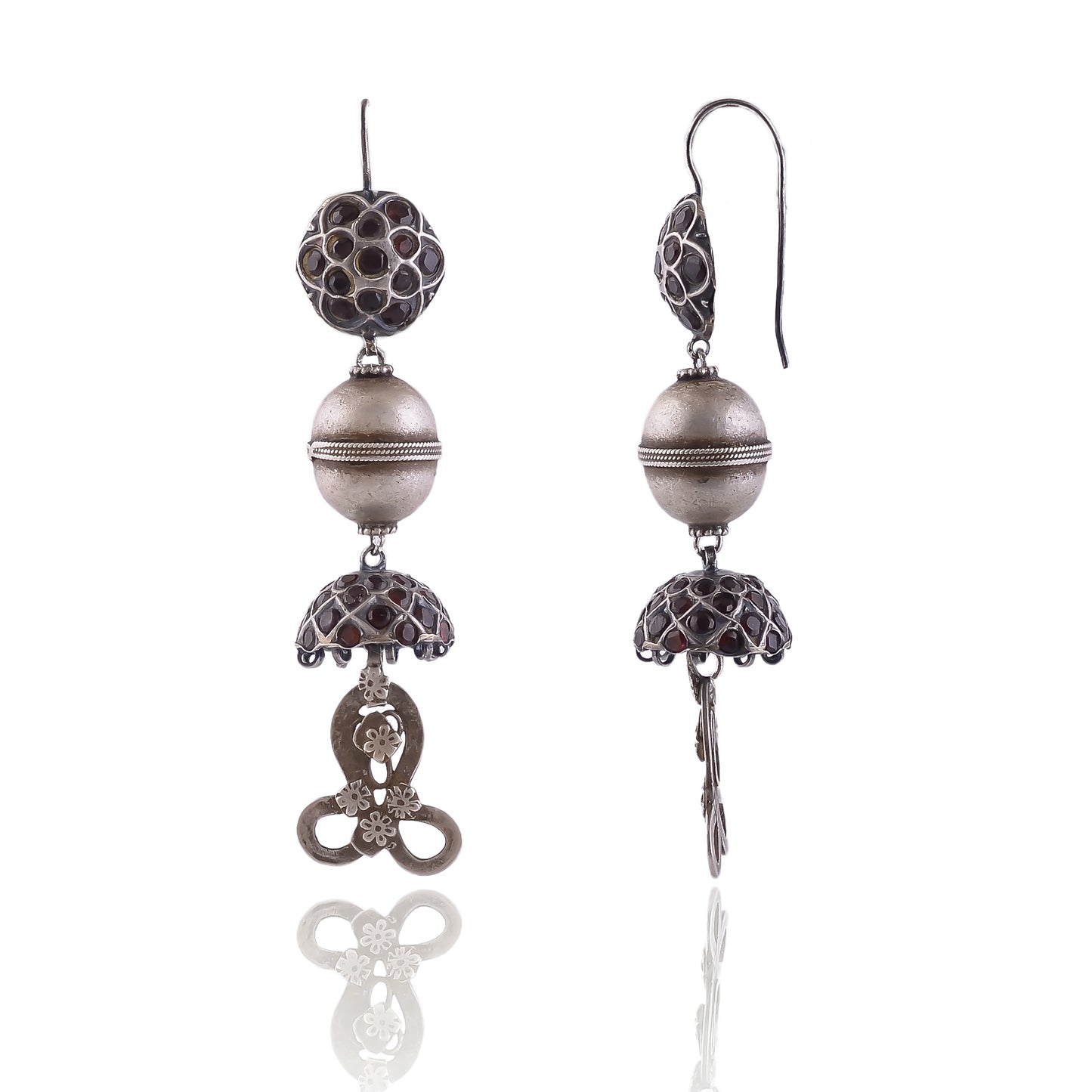 Buy Indian Handmade Silver Oxidised Garnet Earring