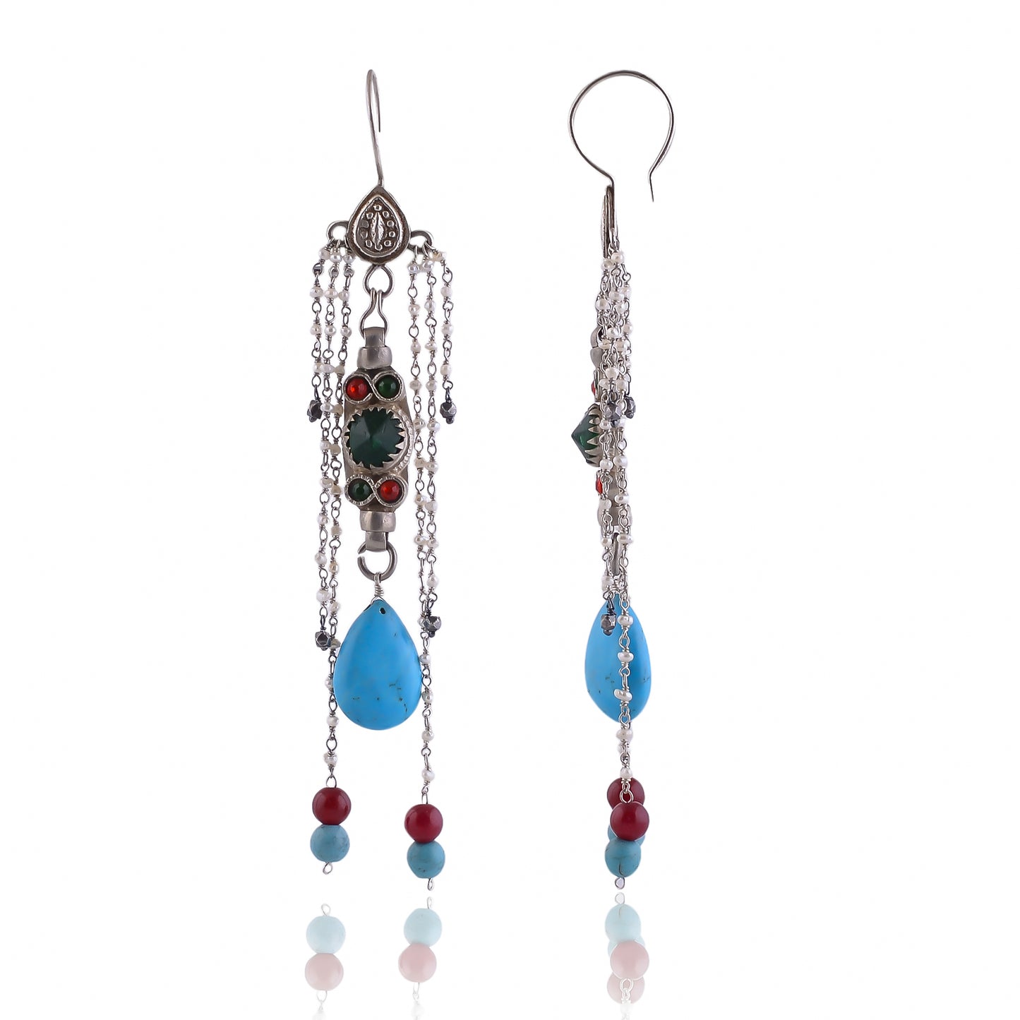 Buy Handmade Silver Oxidised Pearl/glass Stone Earring