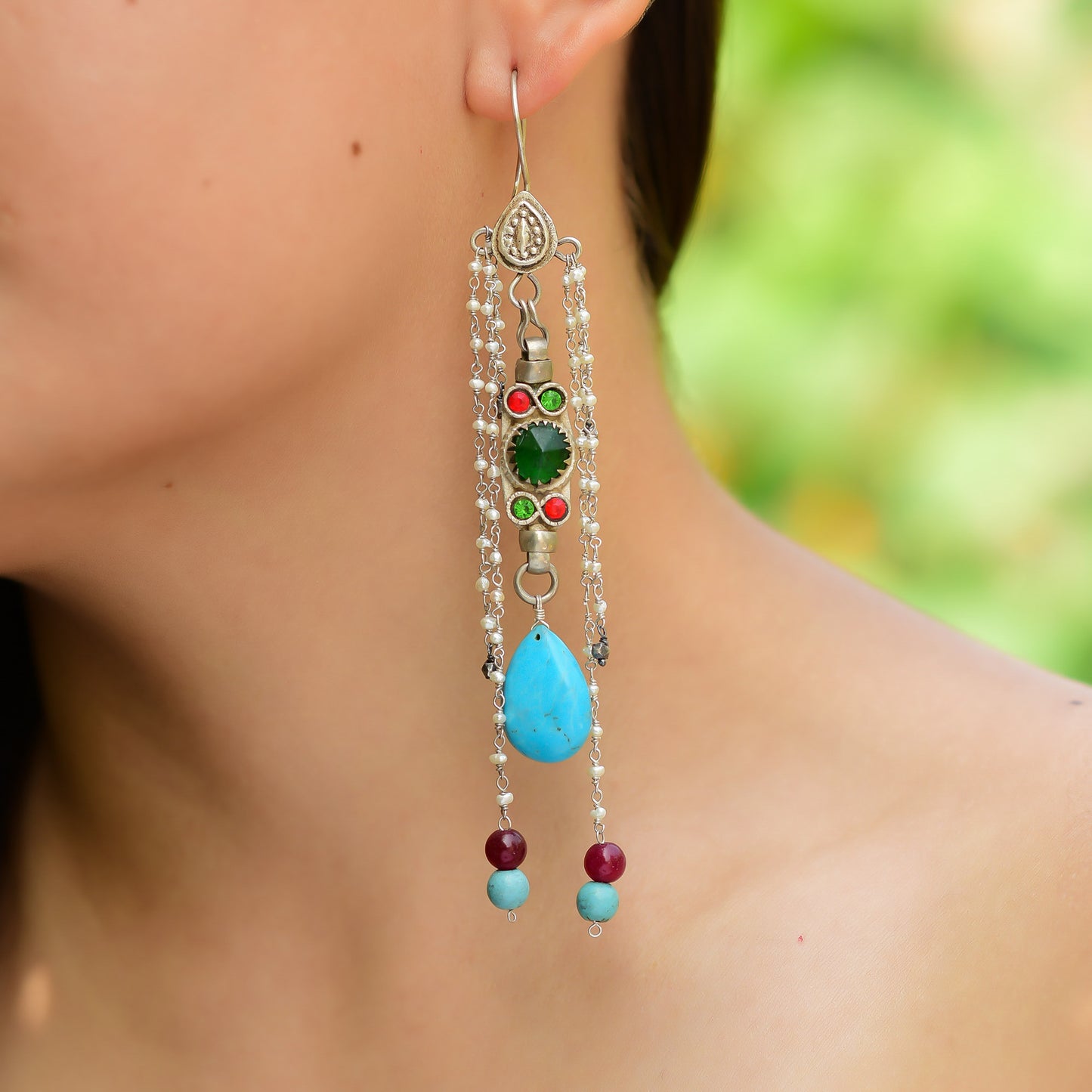 Buy Handmade Silver Oxidised Pearl/glass Stone Earring