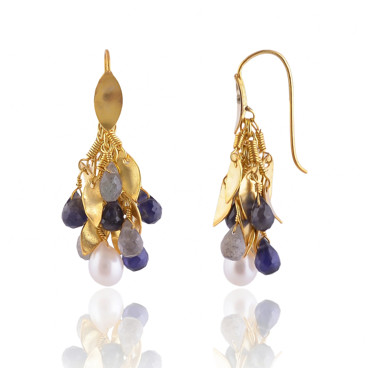Buy Indian Handmade Silver Gold Plated Labradorite/iolite/pearl Leaf Cluster Earring