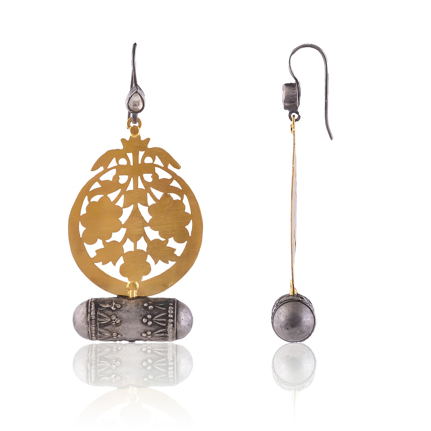 Buy Indian Hand Crafted Silver Gold Plated Oxidised Cut Work Earring