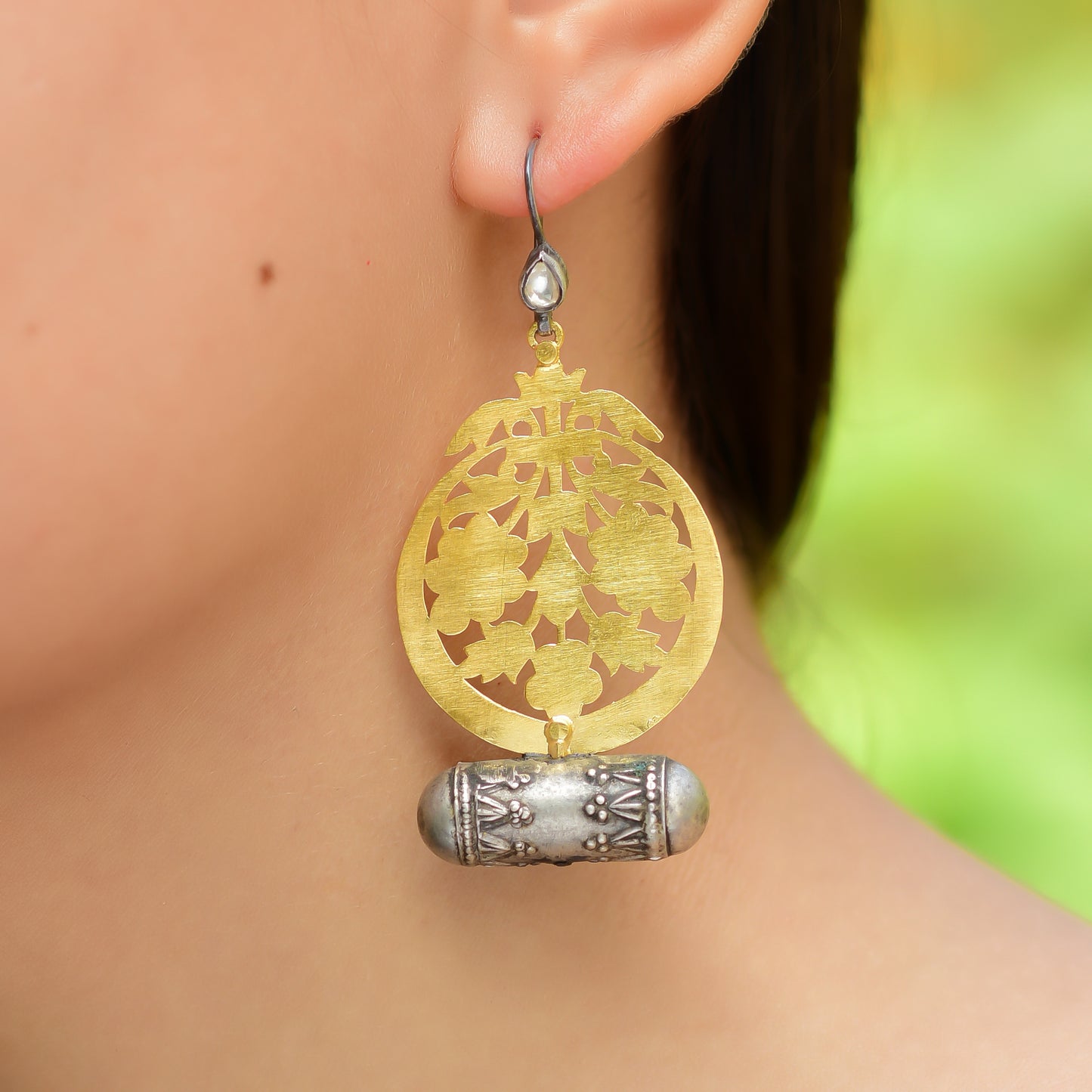 Buy Indian Hand Crafted Silver Gold Plated Oxidised Cut Work Earring