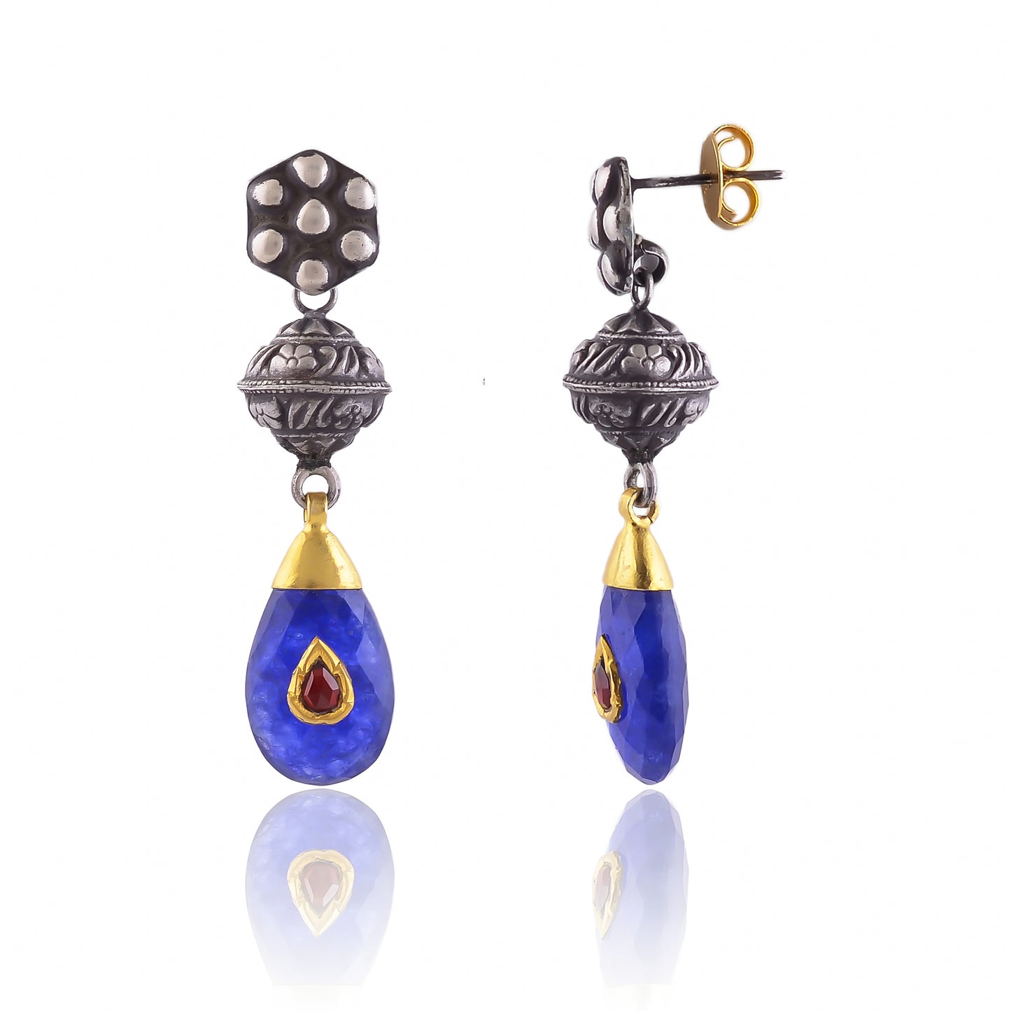 Buy Handmade Silver Gold Oxidised Plated Blue Ropada Jadau Earring