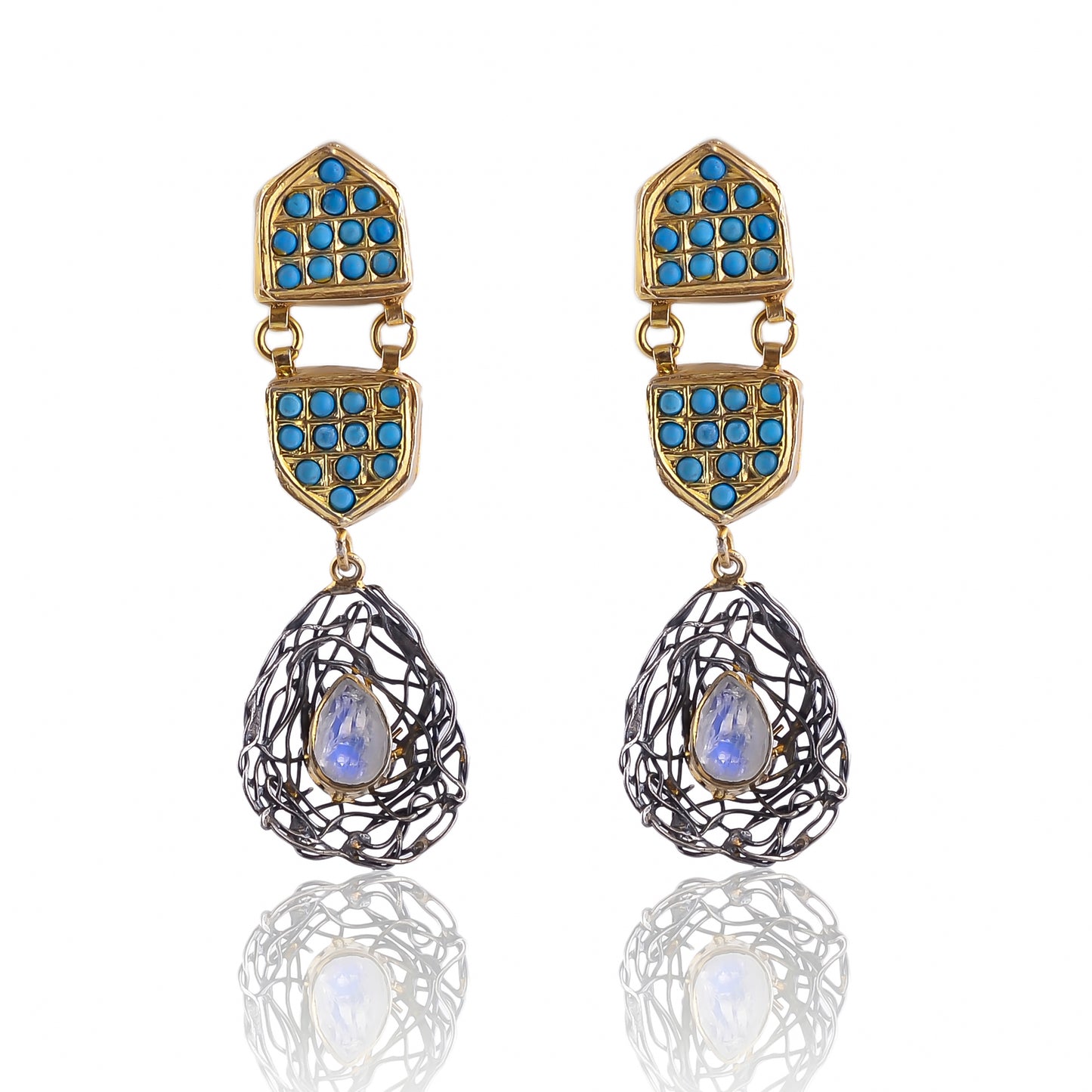 Buy Hand Crafted Silver Gold Black Plated Turquoise/rainbow Moonstone Earring
