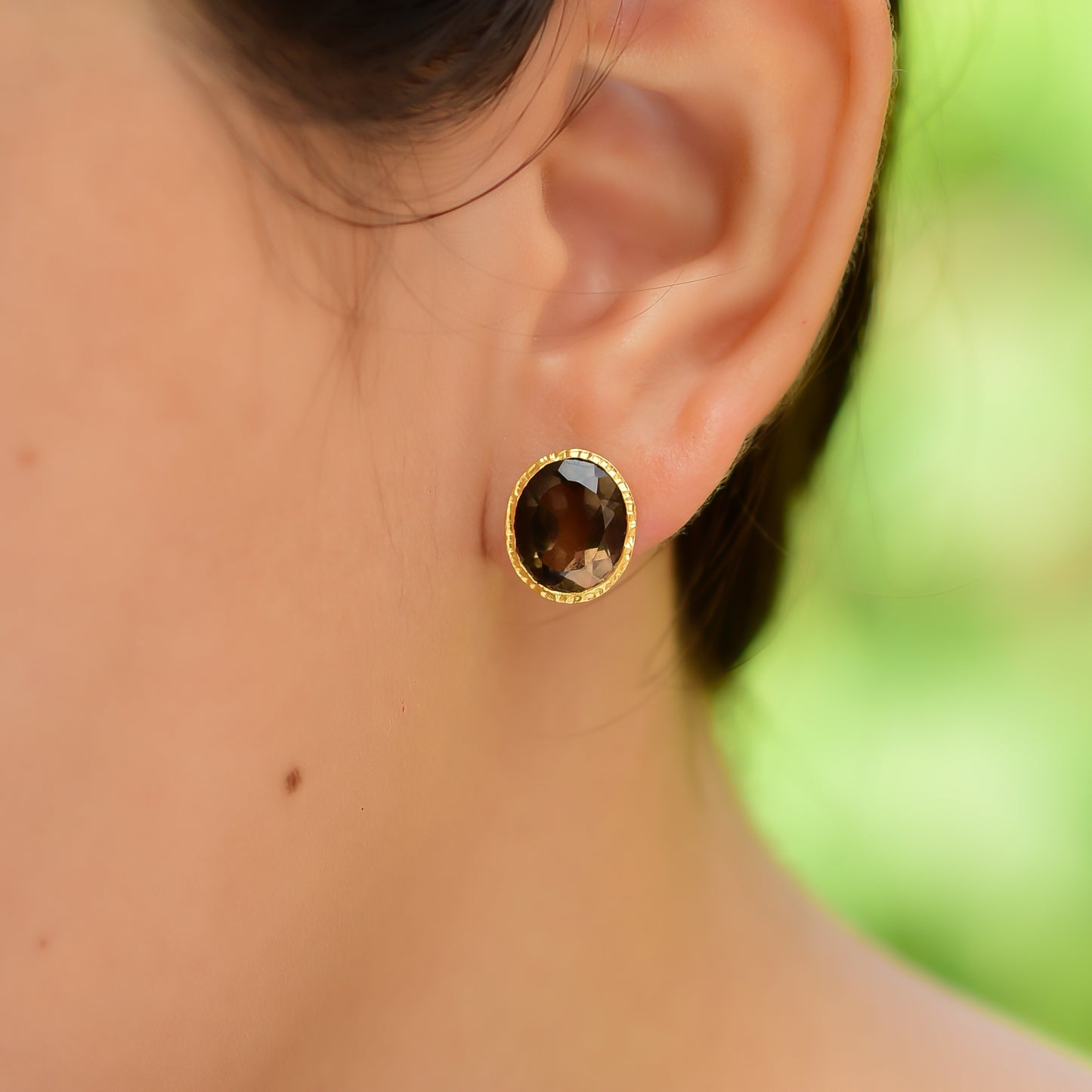 Buy Handmade Silver Gold Plated Smoky Stud Earring
