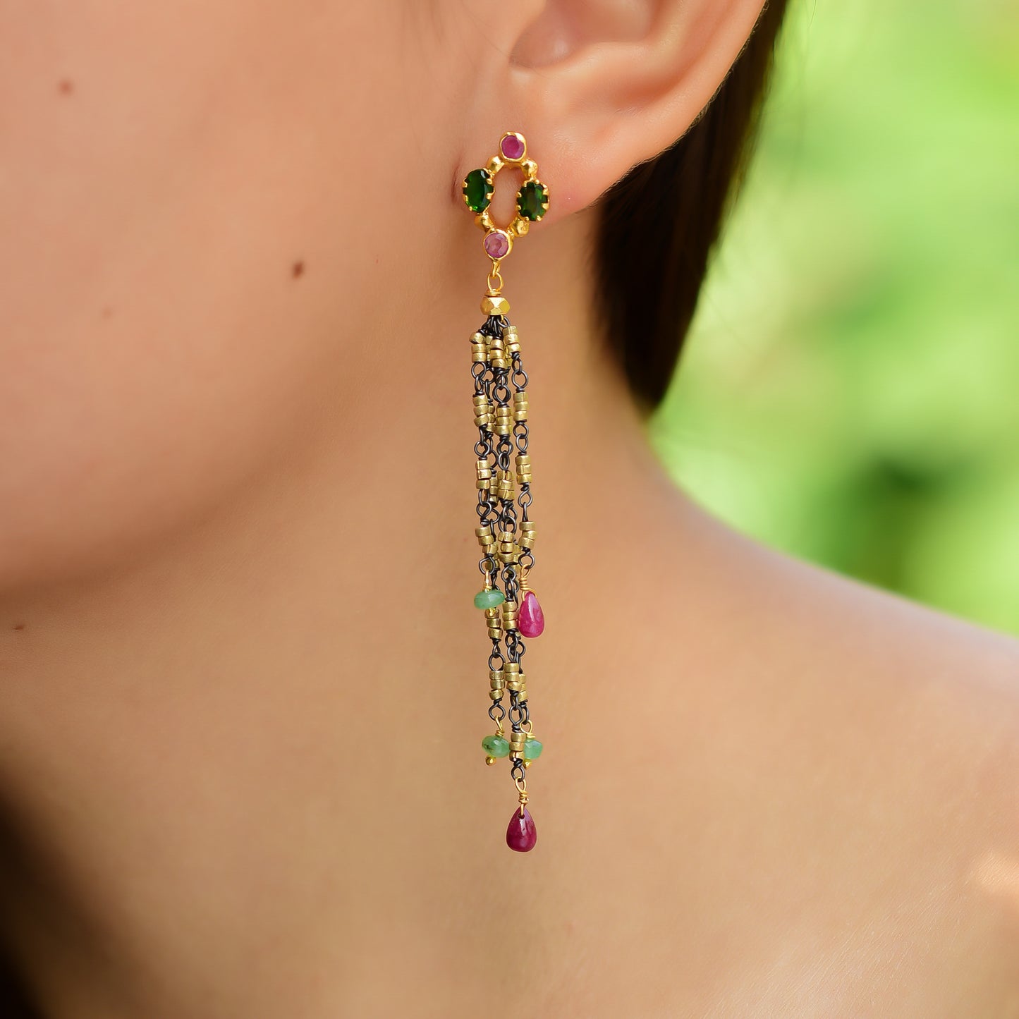 Buy Handmade Silver Gold Black Plated Tourmaline/emerald/ruby Drop Earring