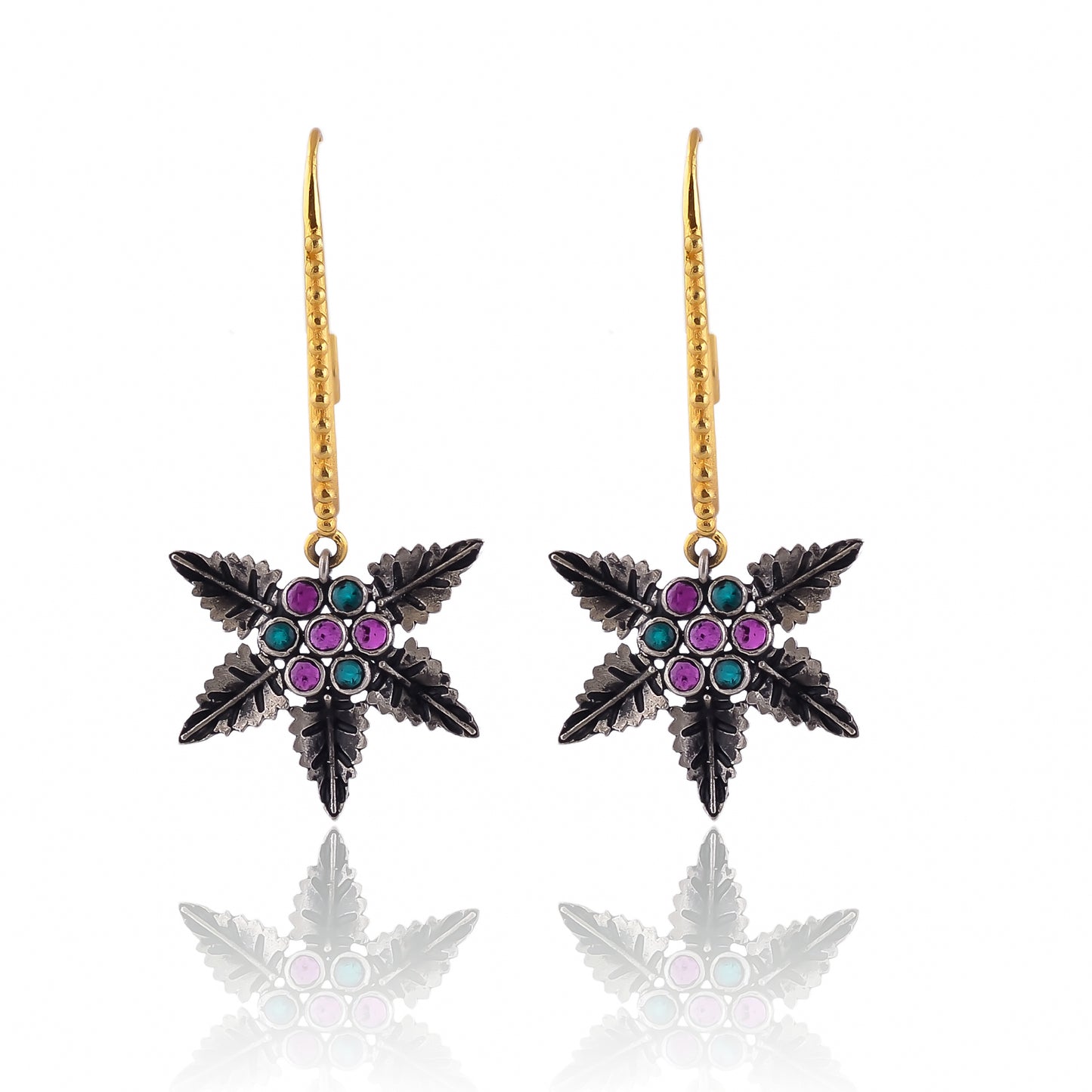 Buy Handmade Silver Gold Plated Hoop With Oxidized Star Shape Earring