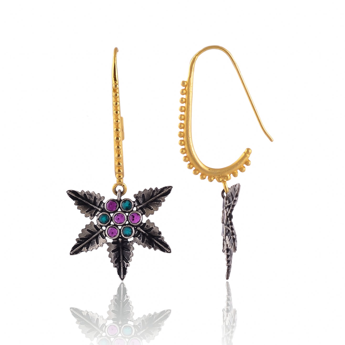 Buy Handmade Silver Gold Plated Hoop With Oxidized Star Shape Earring