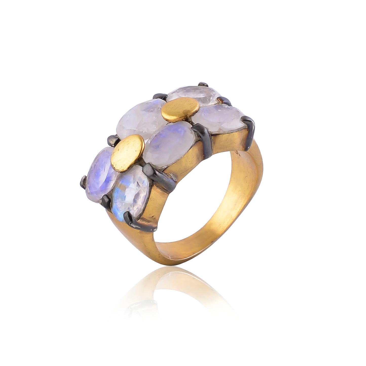 Buy Handcrafted Silver Gold Black Plated Rainbow Moonstone Ring