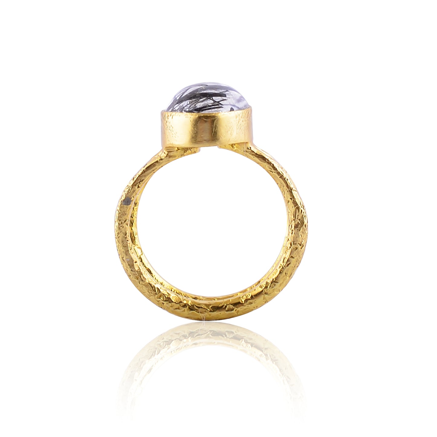 Buy Designer Handcrafted Silver Gold Plated Black Rutile Ring