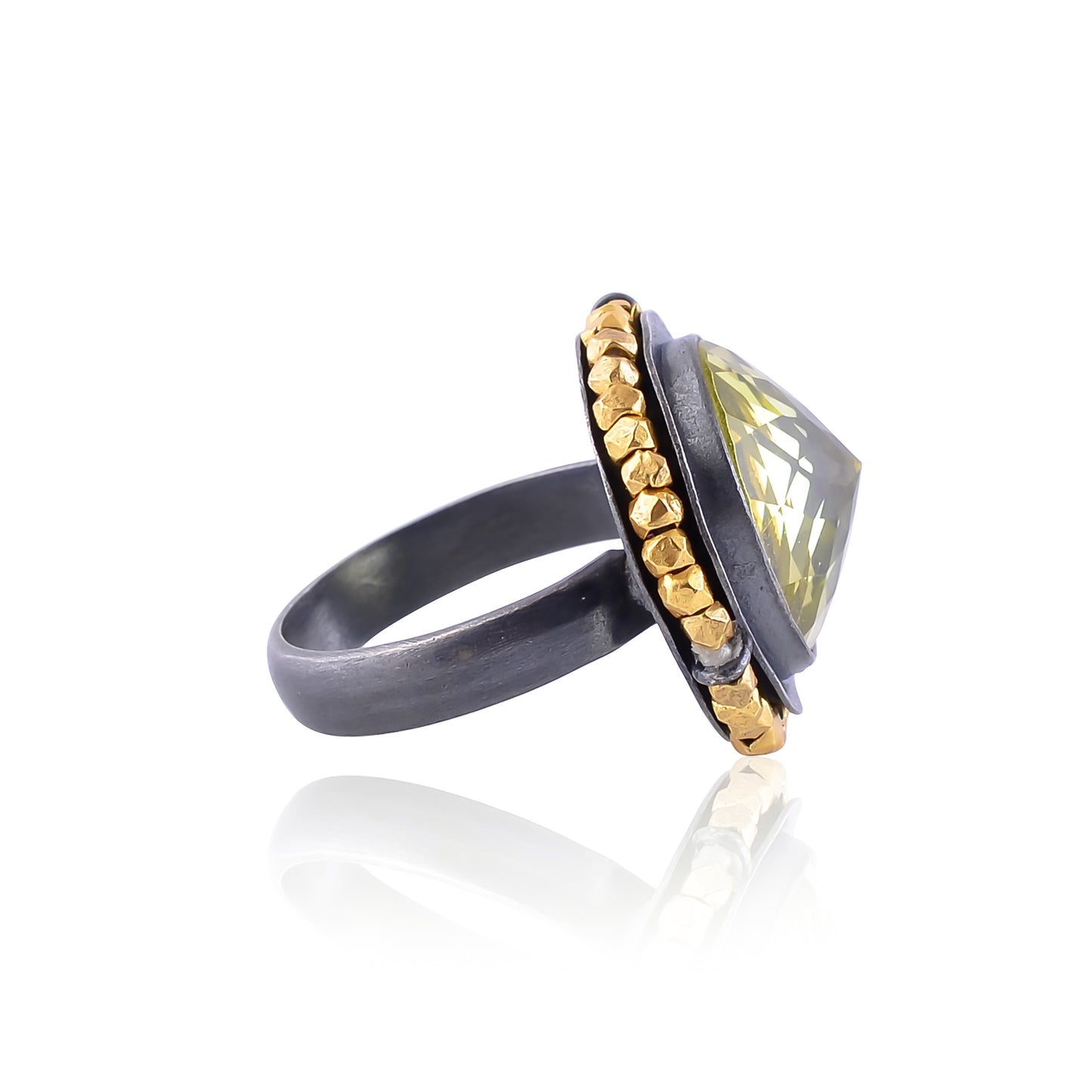 Buy Handmade Silver Gold & Black Plated Lemon Quartz Ring