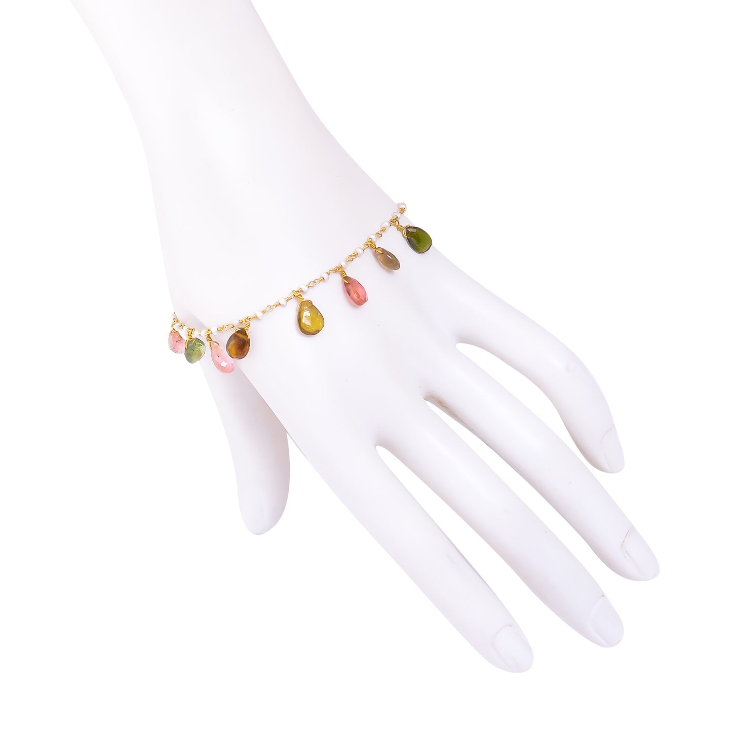 Buy Handcrafted Silver Gold Plated Multi Tourmaline Pearl Bracelet